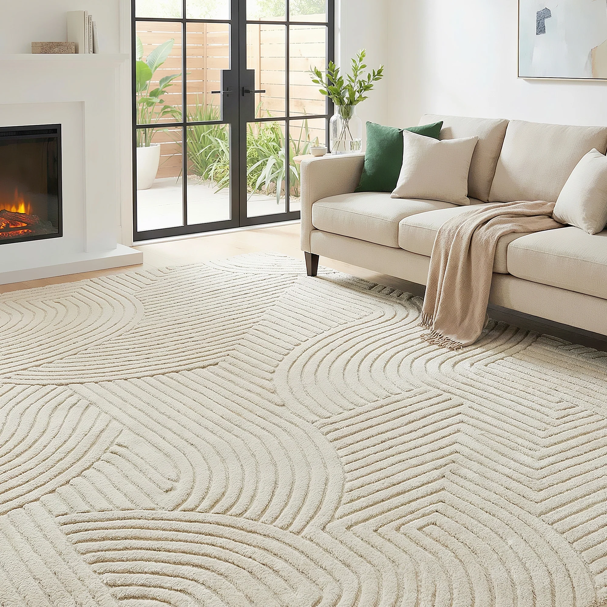 HOMCOM Modern Geometric Rug, Thick Plush, Non-Slip,Cream - Image 10