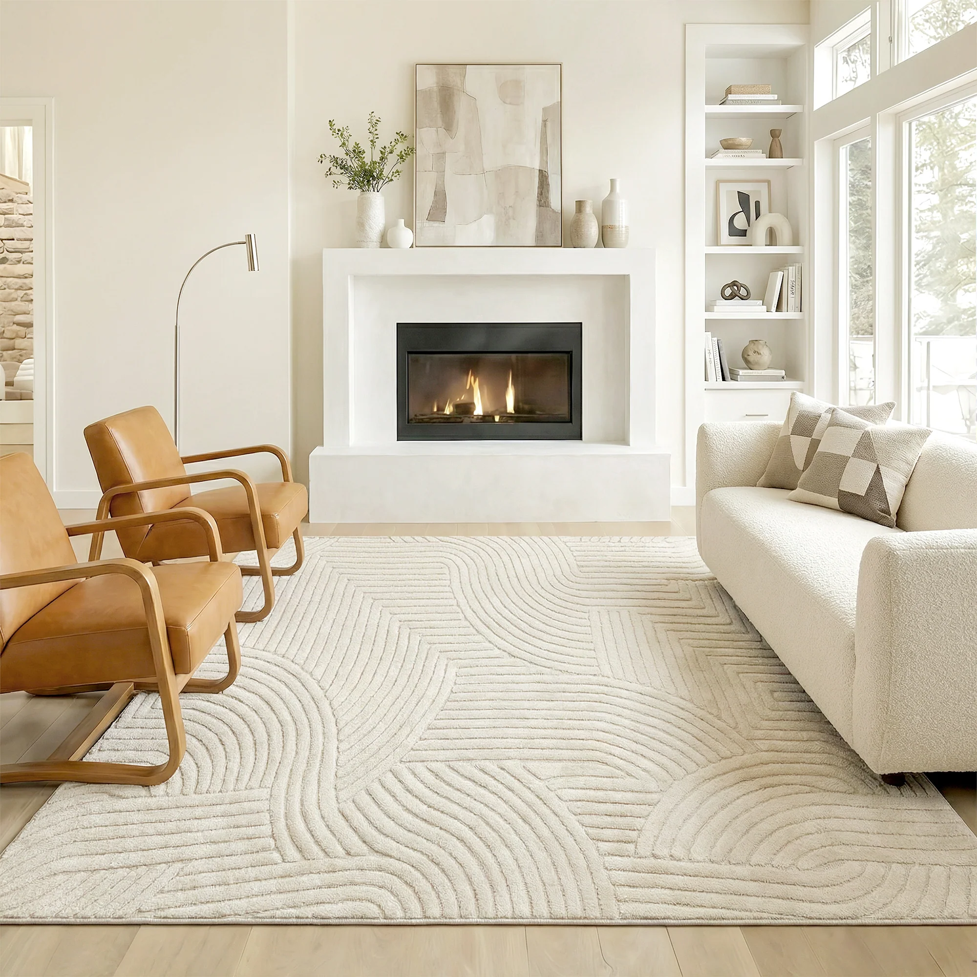 HOMCOM Modern Geometric Rug, Thick Plush, Non-Slip,Cream - Image 11