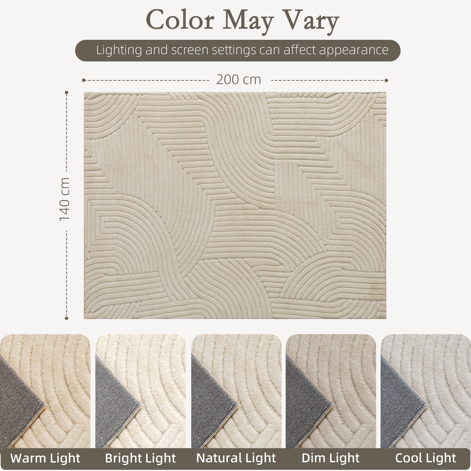 HOMCOM Modern Geometric Rug, Thick Plush, Non-Slip,Cream - Image 14