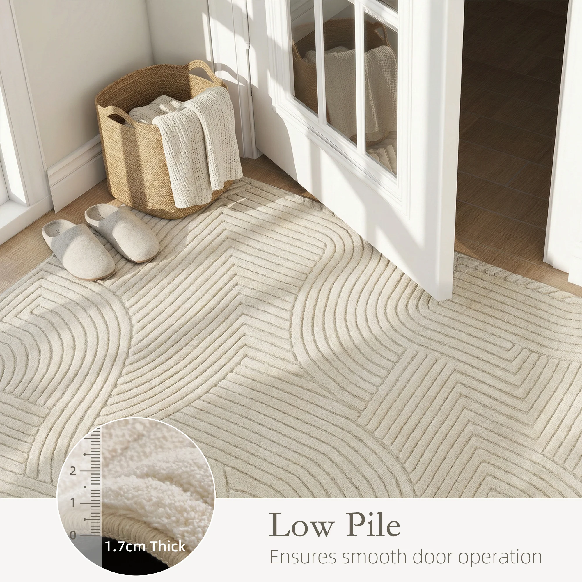 HOMCOM Modern Geometric Rug, Thick Plush, Non-Slip,Cream - Image 15