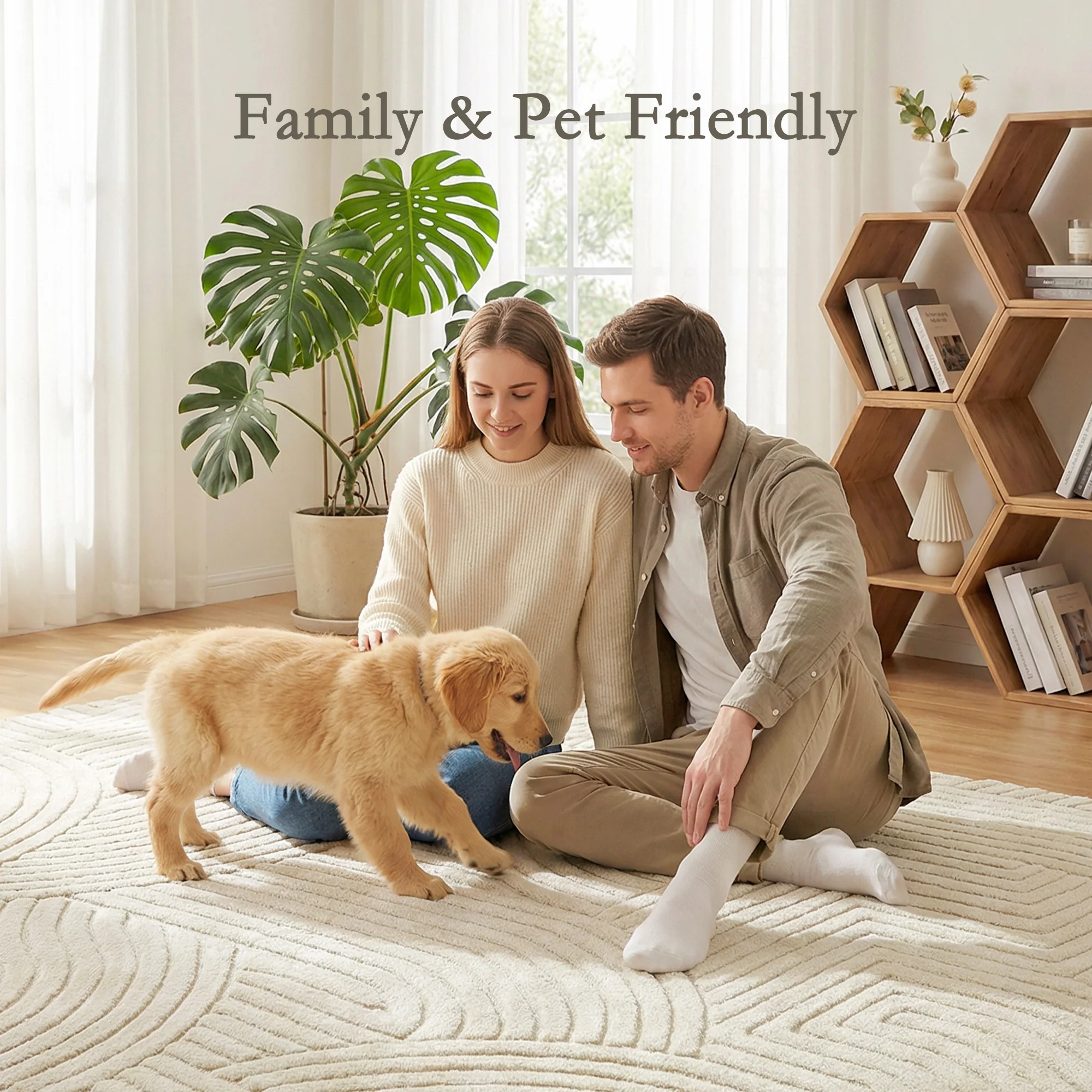 HOMCOM Modern Geometric Rug, Thick Plush, Non-Slip,Cream - Image 17