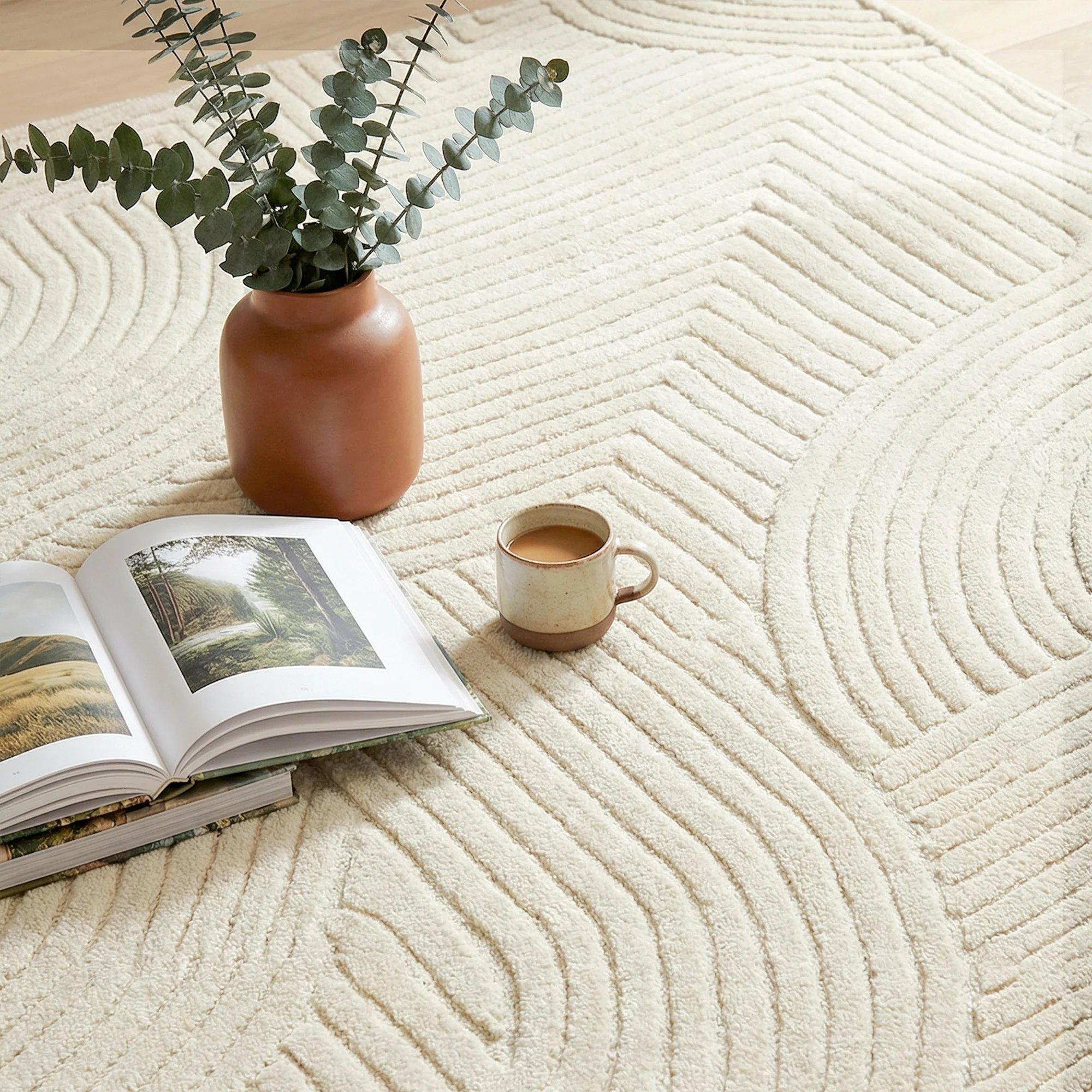 HOMCOM Modern Geometric Rug, Thick Plush, Non-Slip,Cream - Image 18