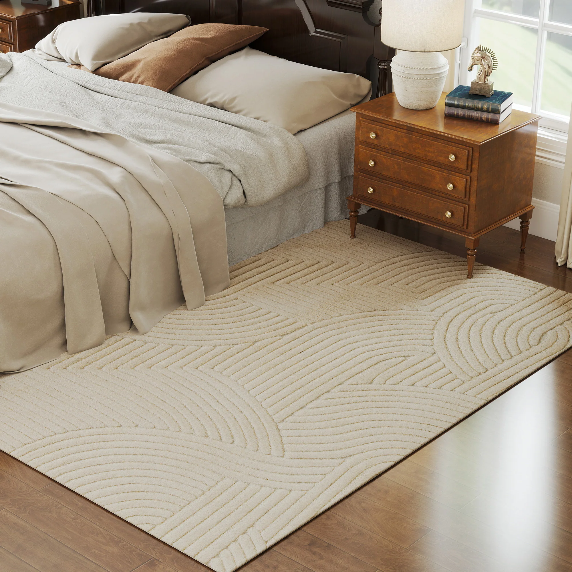 HOMCOM Modern Geometric Rug, Thick Plush, Non-Slip,Cream - Image 20