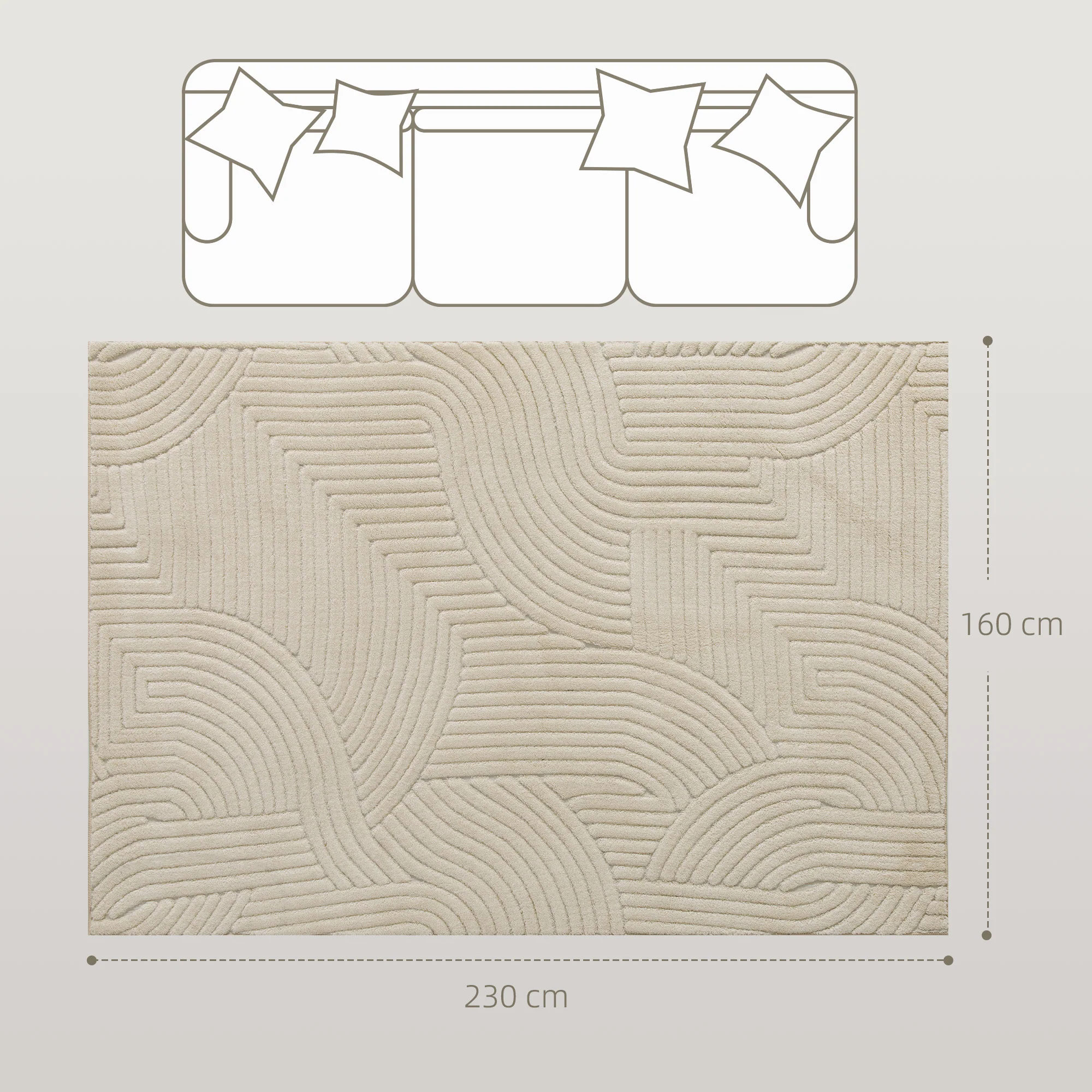 HOMCOM Modern Geometric Rug, Thick Plush, Non-Slip,Cream - Image 23
