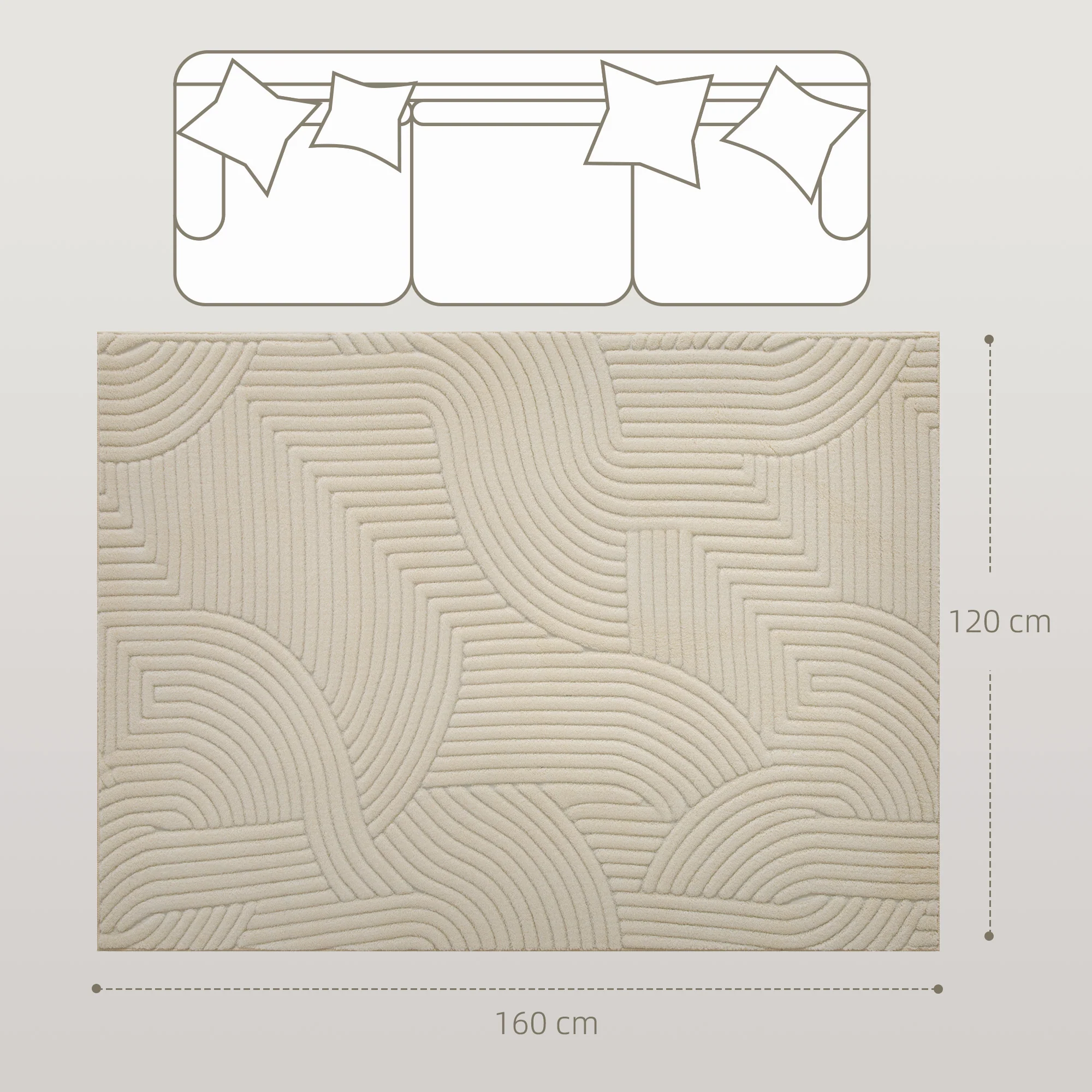 HOMCOM Modern Geometric Rug, Thick Plush, Non-Slip,Cream - Image 5