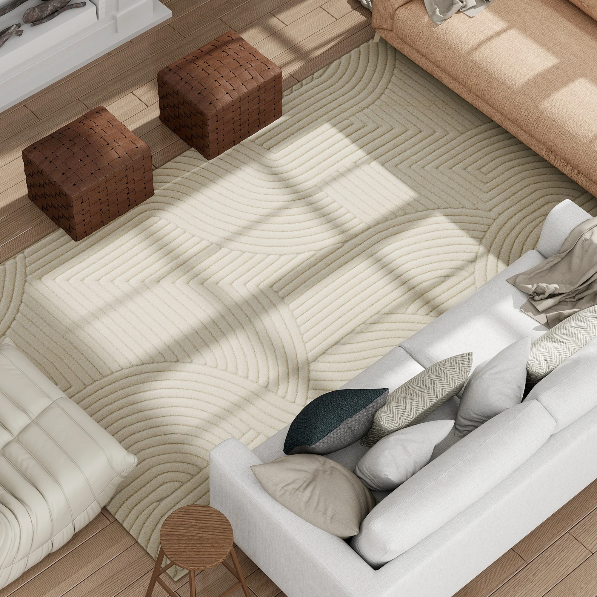 HOMCOM Modern Geometric Rug, Thick Plush, Non-Slip,Cream - Image 7