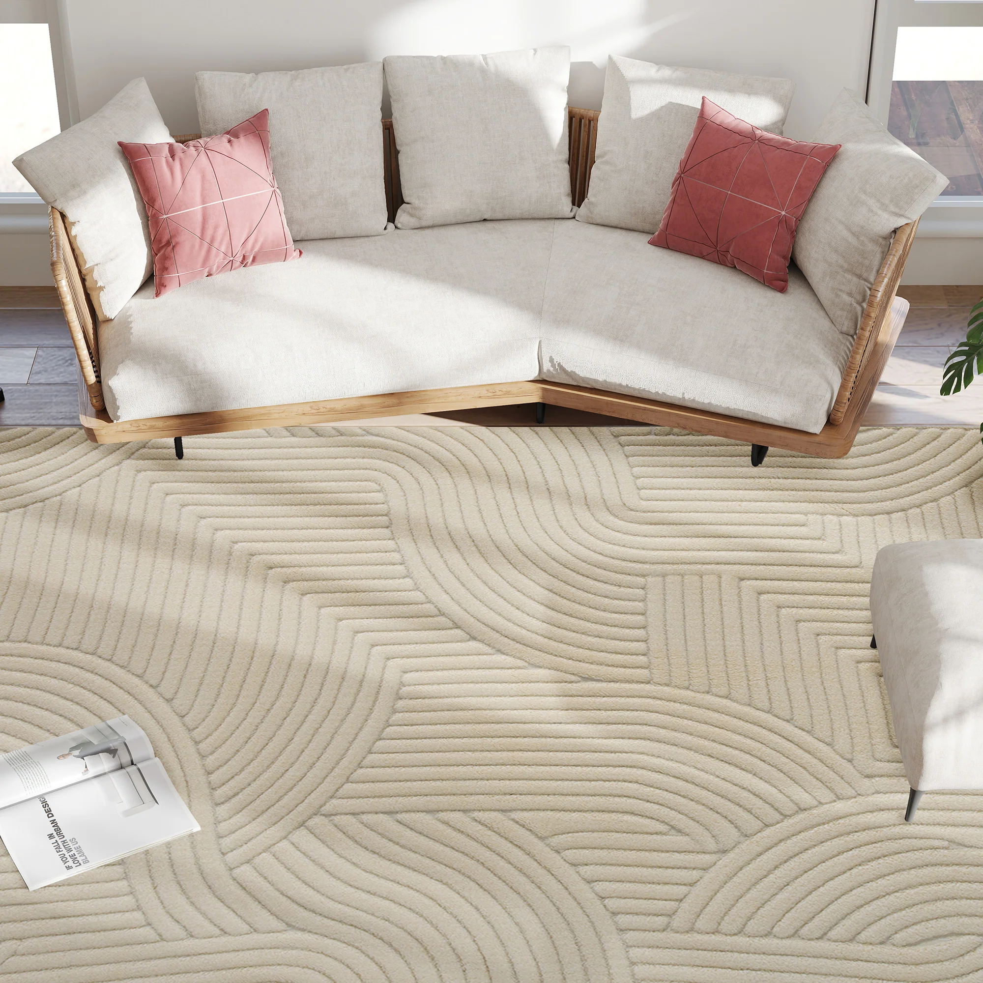HOMCOM Modern Geometric Rug, Thick Plush, Non-Slip,Cream - Image 8