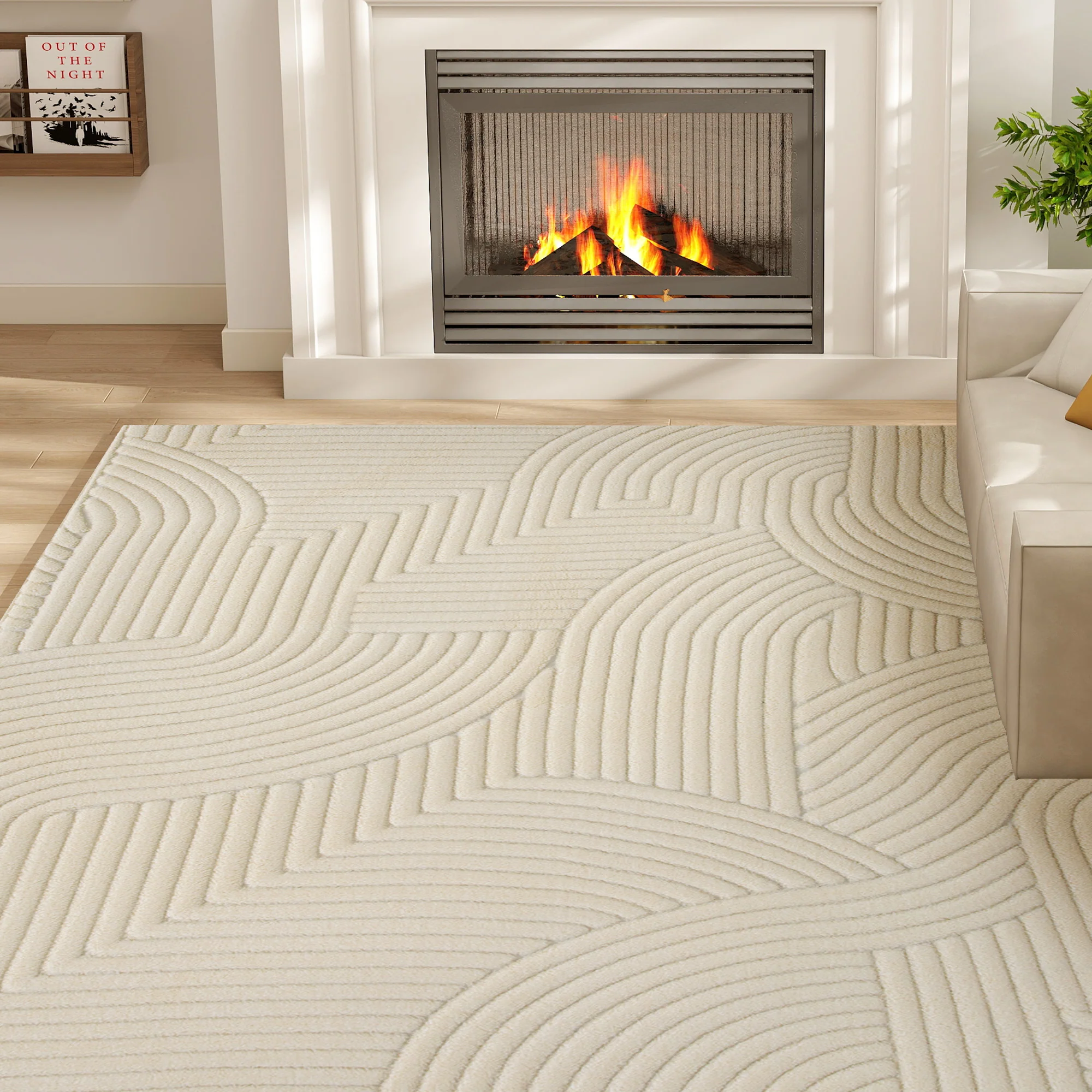 HOMCOM Modern Geometric Rug, Thick Plush, Non-Slip,Cream - Image 9