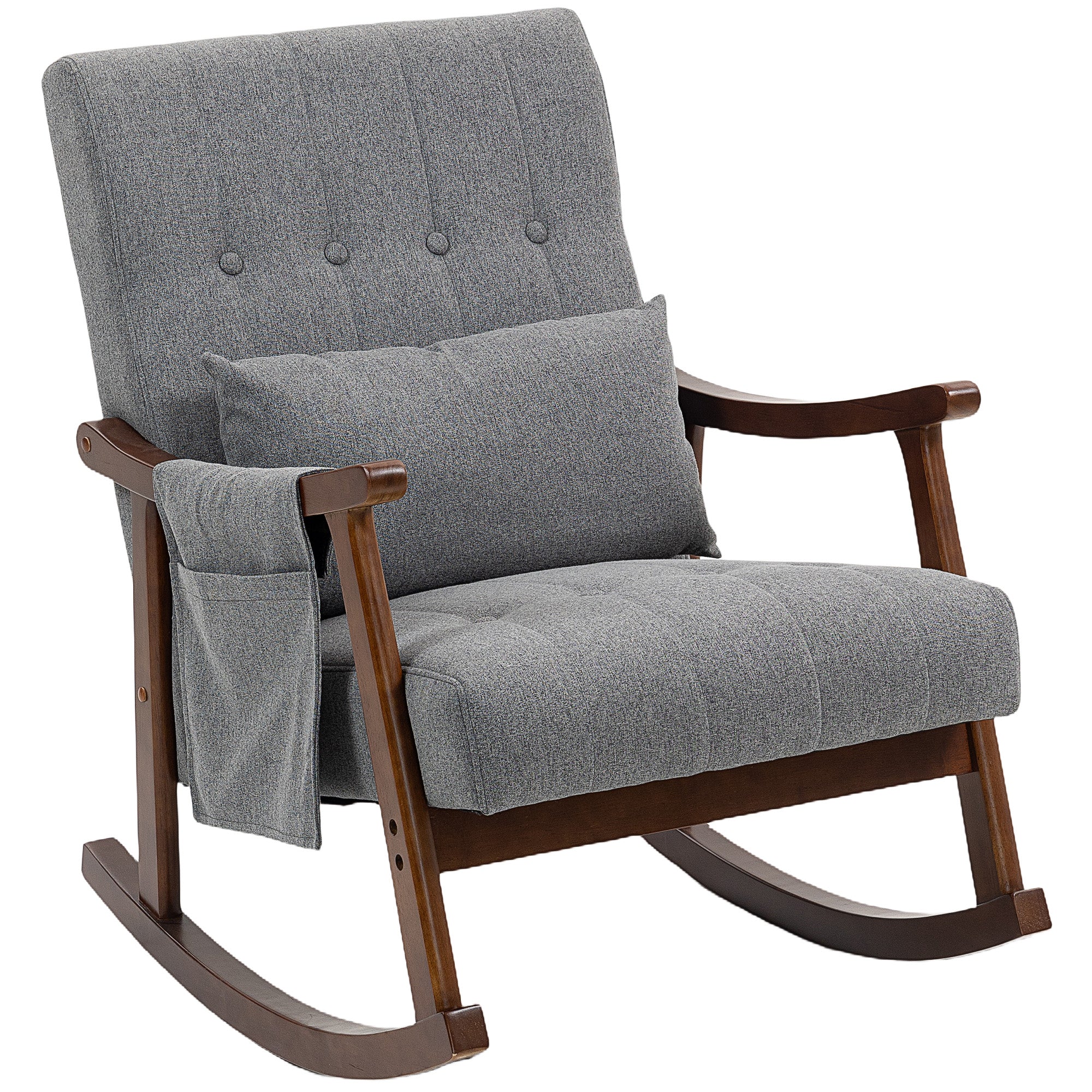 HOMCOM Modern High Back Rocking Chair With Solid Wood Legs, Grey