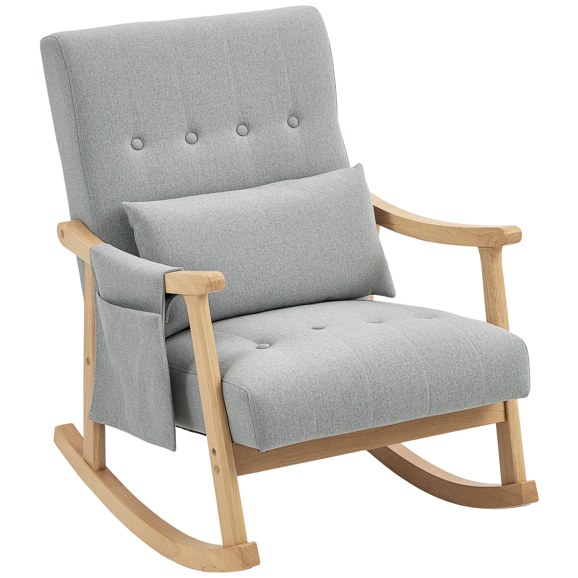 HOMCOM Modern High Back Rocking Chair With Solid Wood Legs, Light Grey
