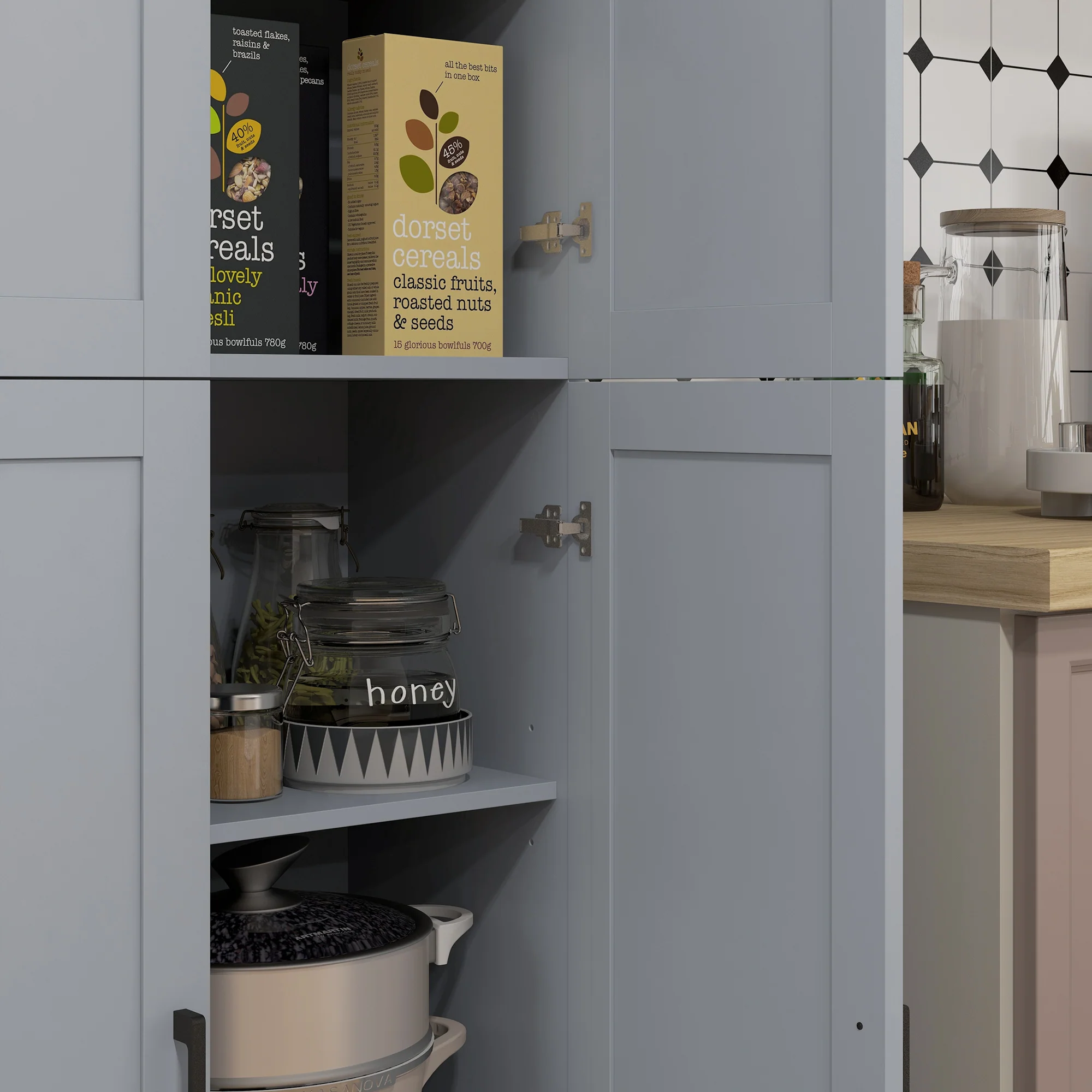 HOMCOM Modern Kitchen Cupboard Storage Cabinet with 6 Shelves, Grey - Image 9