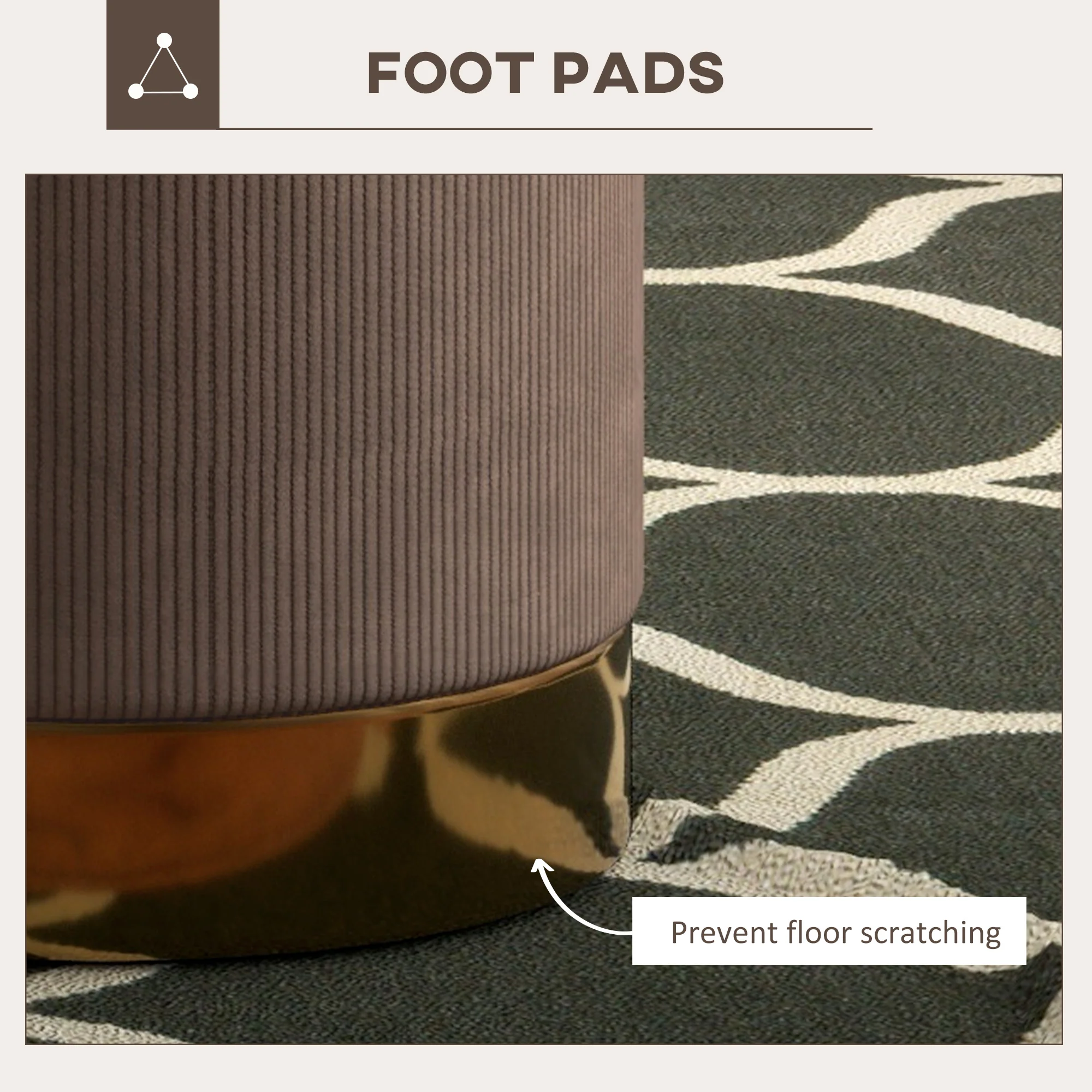 HOMCOM Modern Round Footstool, Fabric Upholstered Foot Rest, Light Brown - Image 4