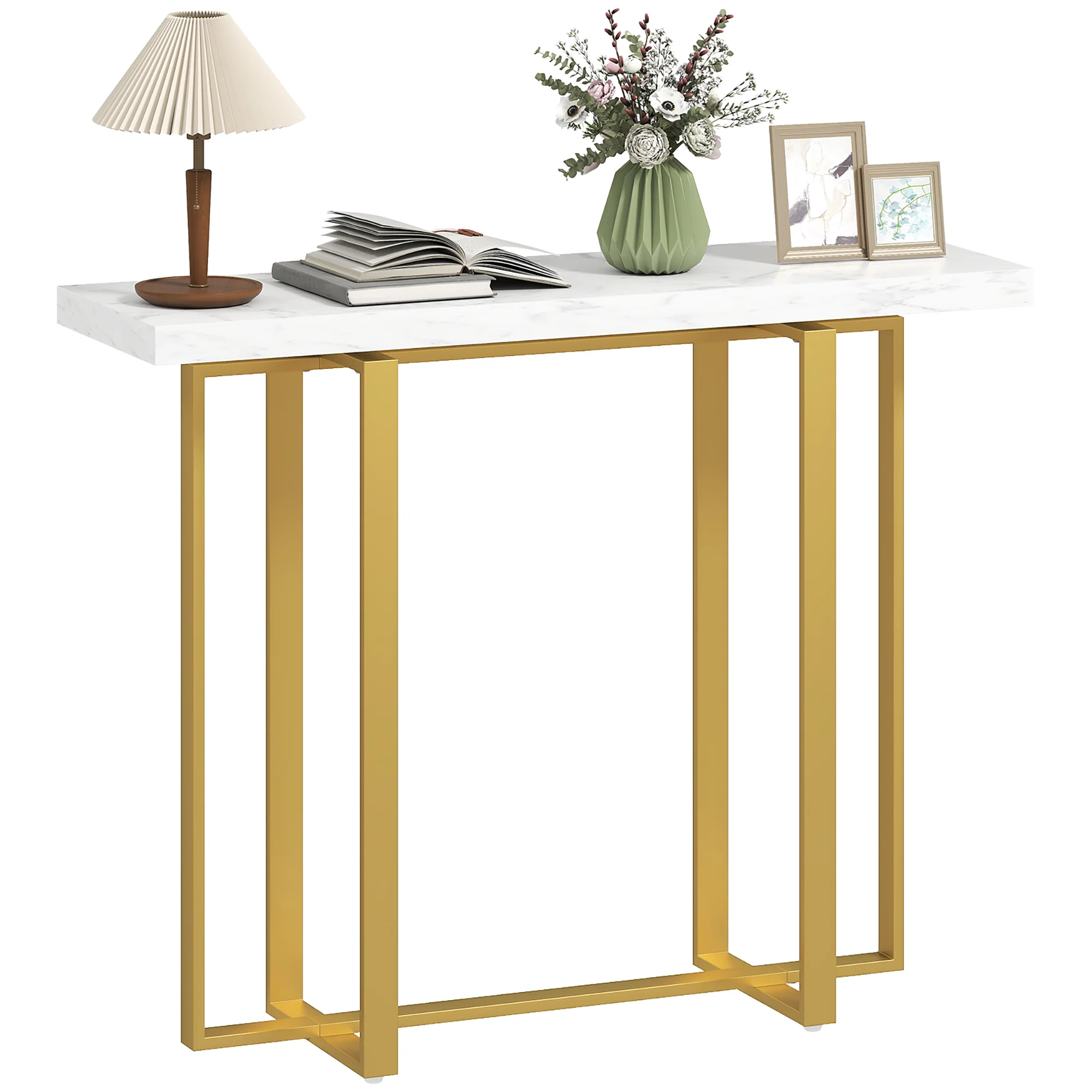 HOMCOM Modern Slim Long Accent Sofa Side Table for Hallway, White