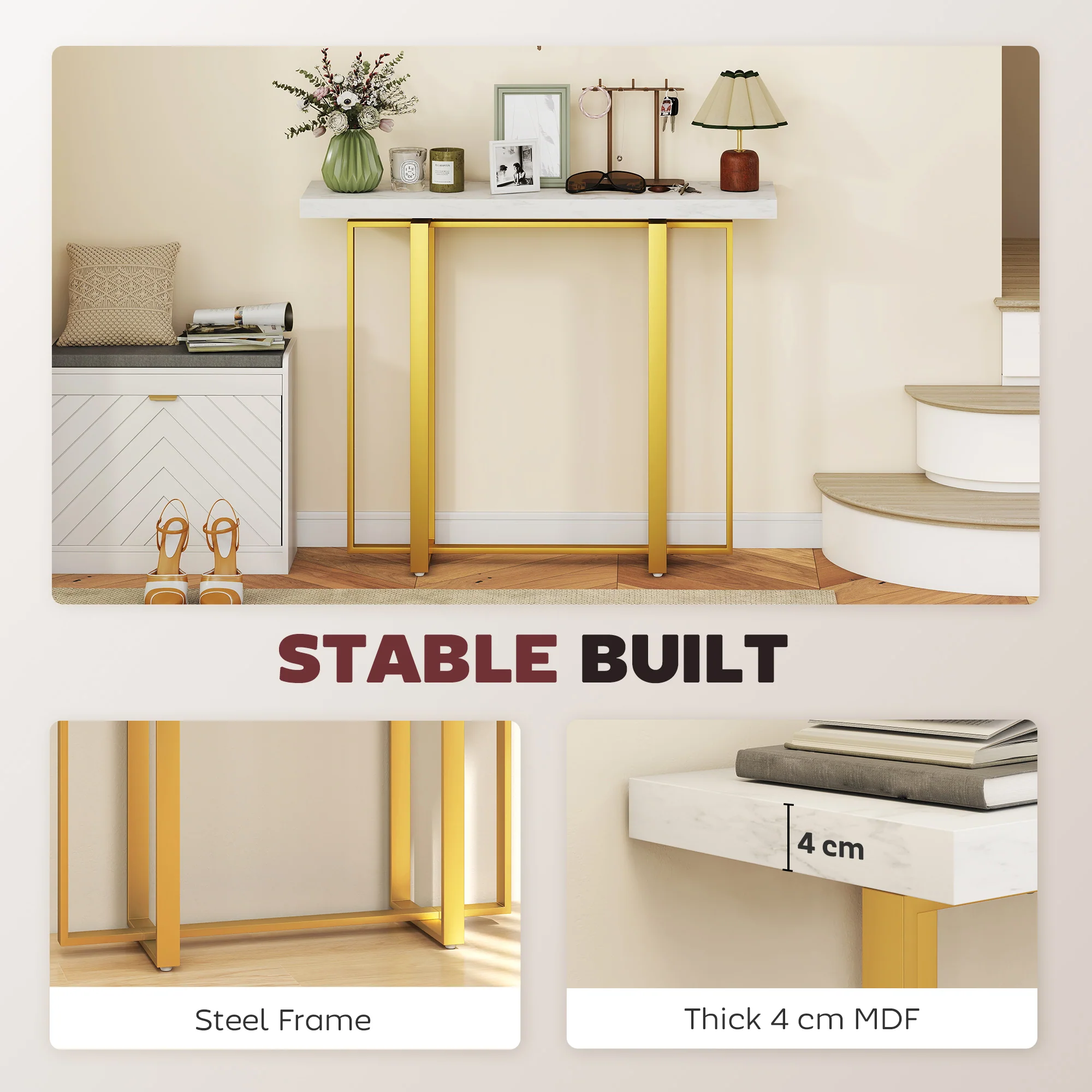 HOMCOM Modern Slim Long Accent Sofa Side Table for Hallway, White - Image 4