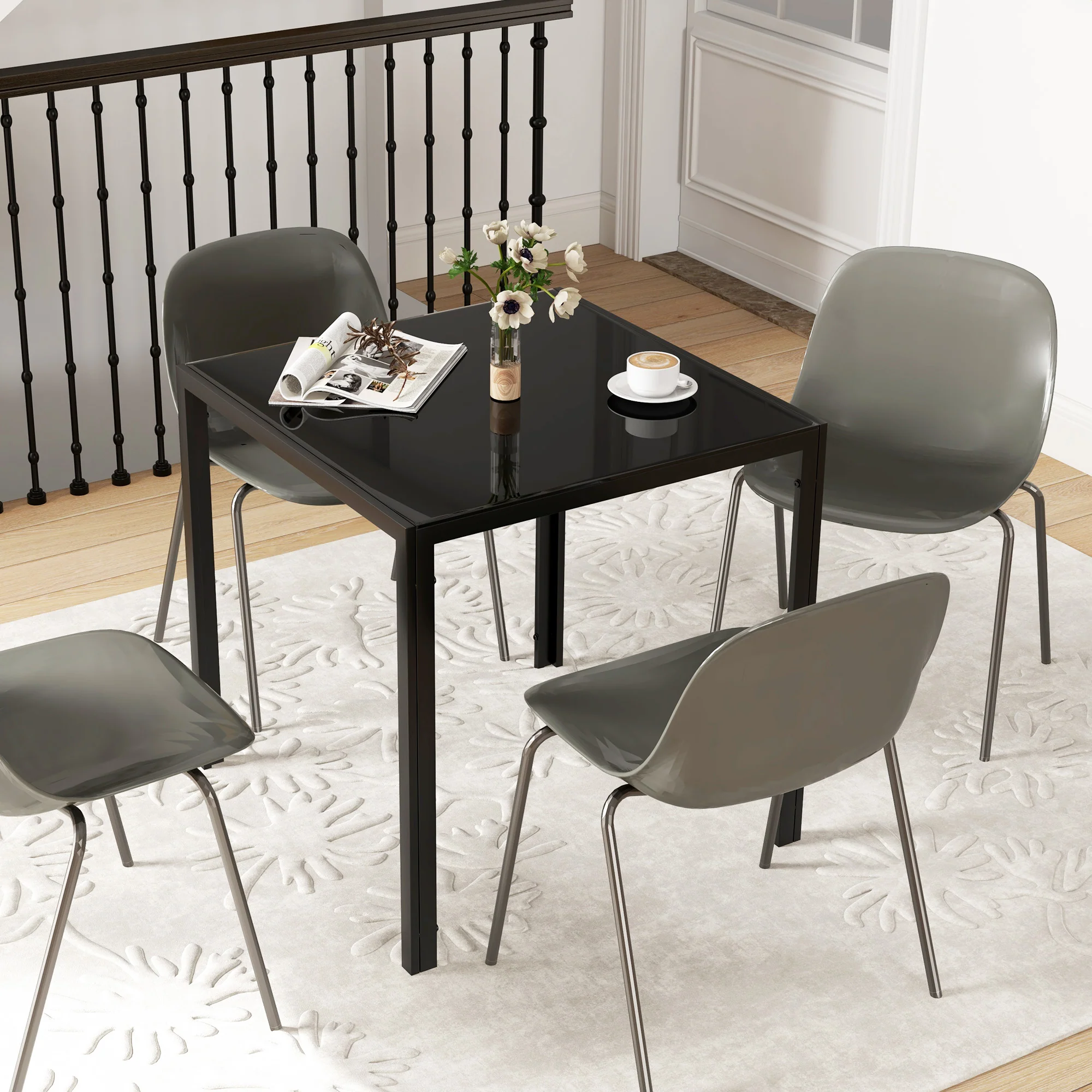 HOMCOM Modern Square Dining Table with Tempered Glass Top Metal Legs - Image 7