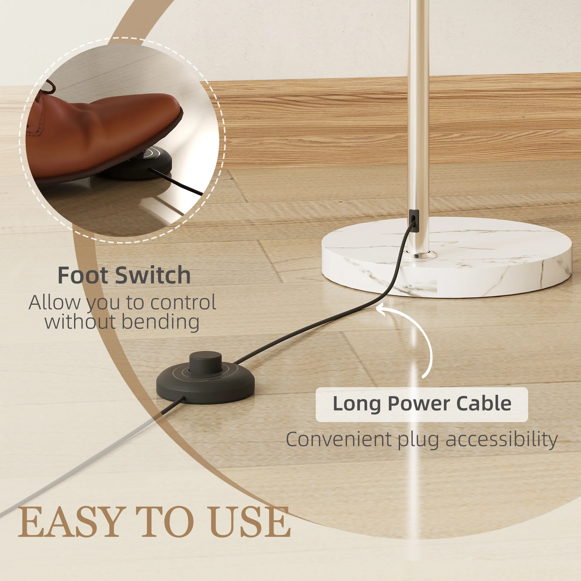 HOMCOM Modern Standing Lamp with Shade & Foot Switch, Orange - Image 4