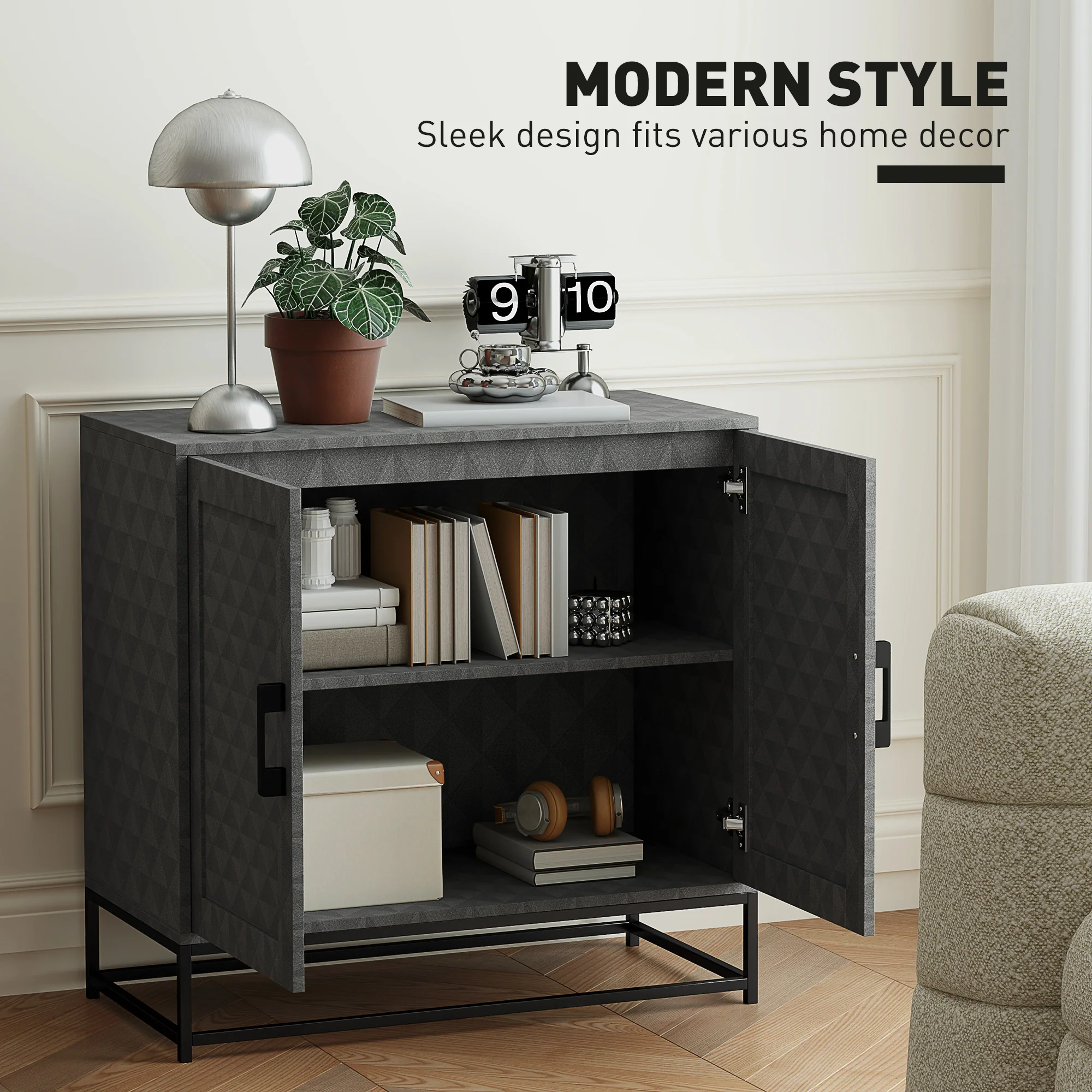 HOMCOM Modern Storage Cupboard with Adjustable Shelf and 2 Doors - Image 3