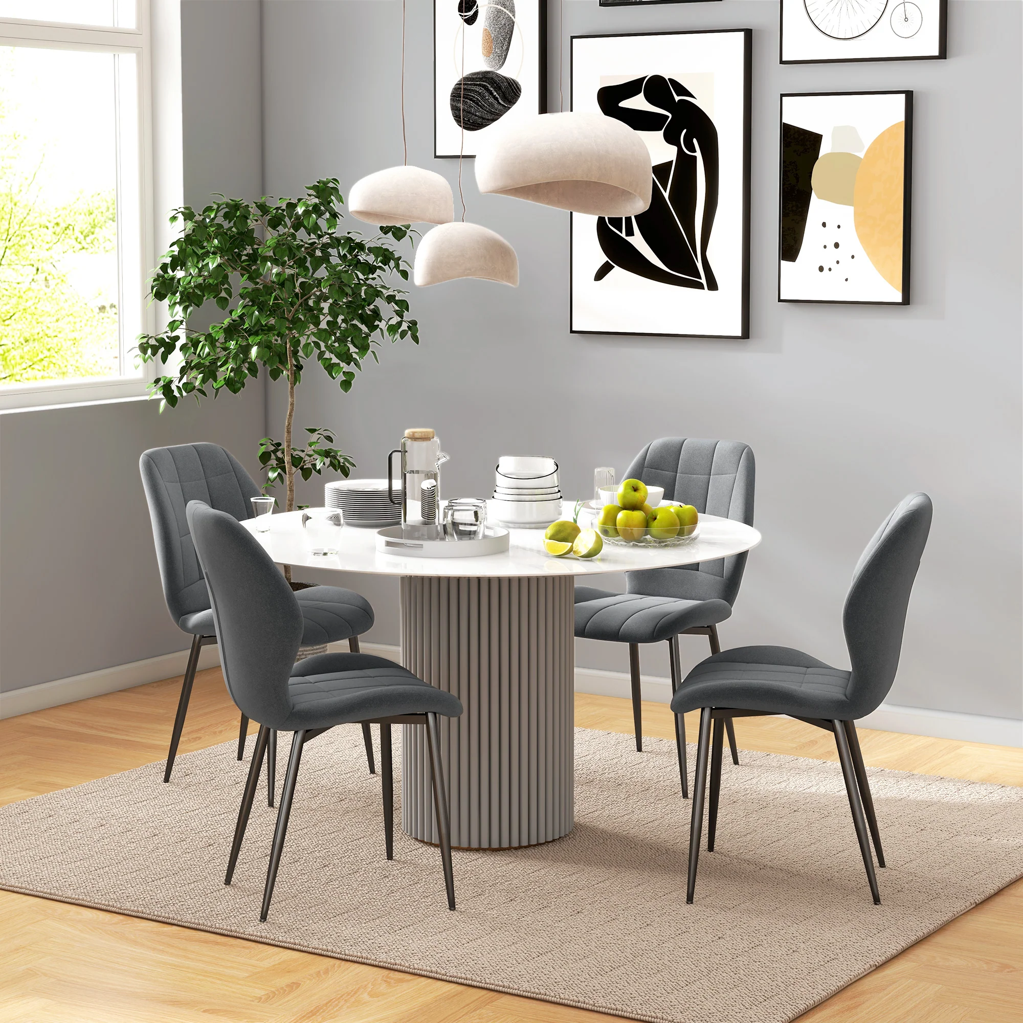 HOMCOM Modern Style Kitchen Chairs Set Of 4 With Flannel Upholstered, Dark Grey - Image 2