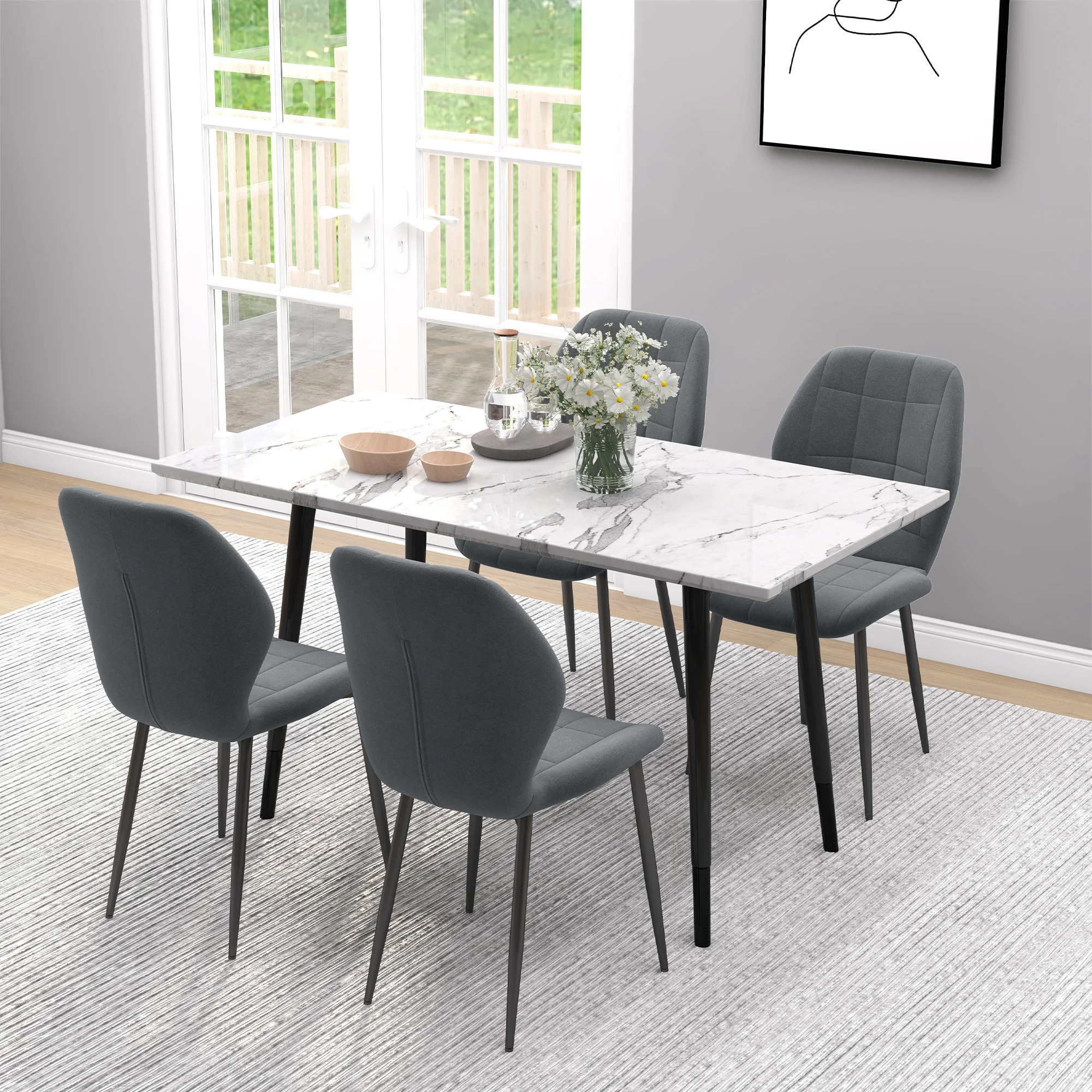 HOMCOM Modern Style Kitchen Chairs Set Of 4 With Flannel Upholstered, Dark Grey - Image 3