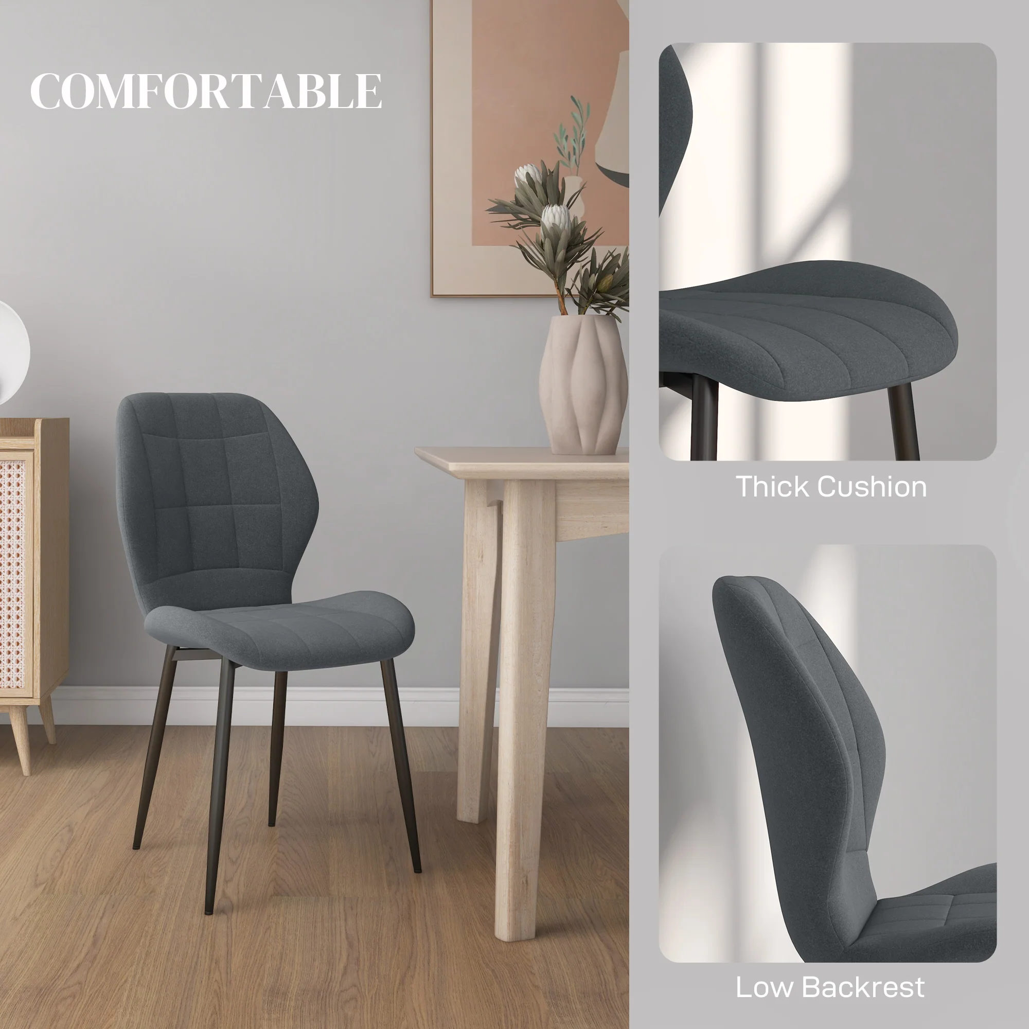 HOMCOM Modern Style Kitchen Chairs Set Of 4 With Flannel Upholstered, Dark Grey - Image 4