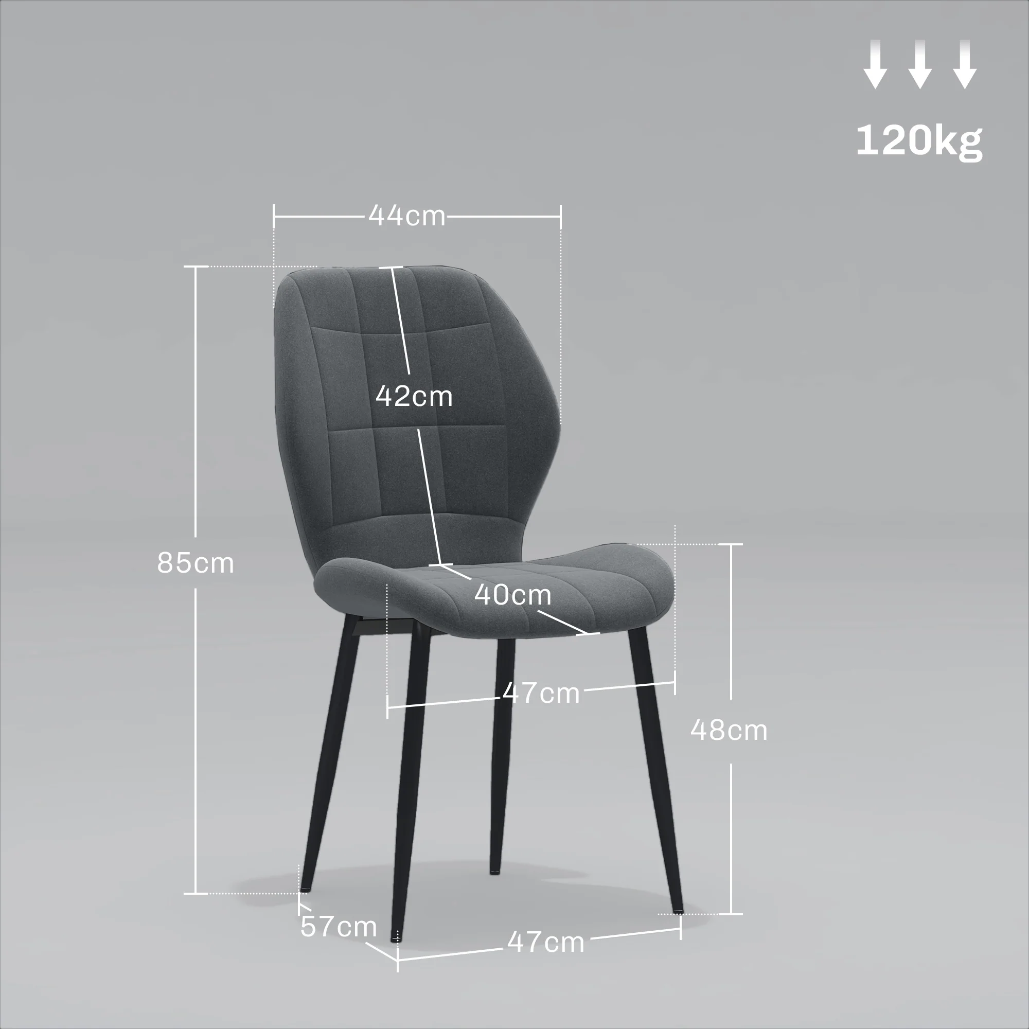 HOMCOM Modern Style Kitchen Chairs Set Of 4 With Flannel Upholstered, Dark Grey - Image 5