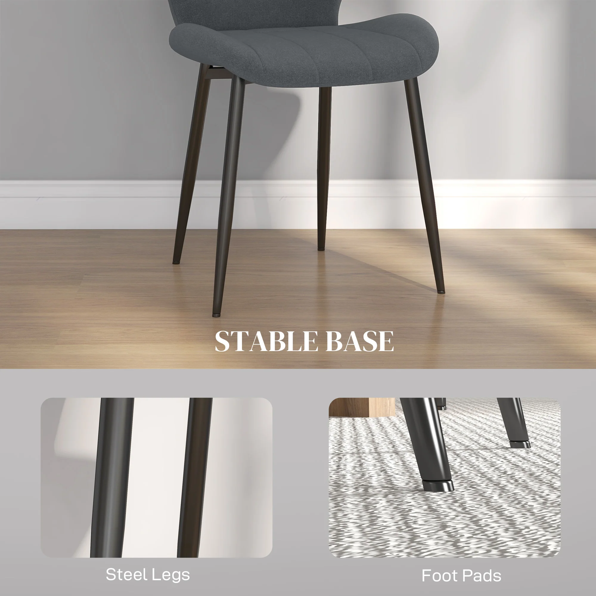 HOMCOM Modern Style Kitchen Chairs Set Of 4 With Flannel Upholstered, Dark Grey - Image 6