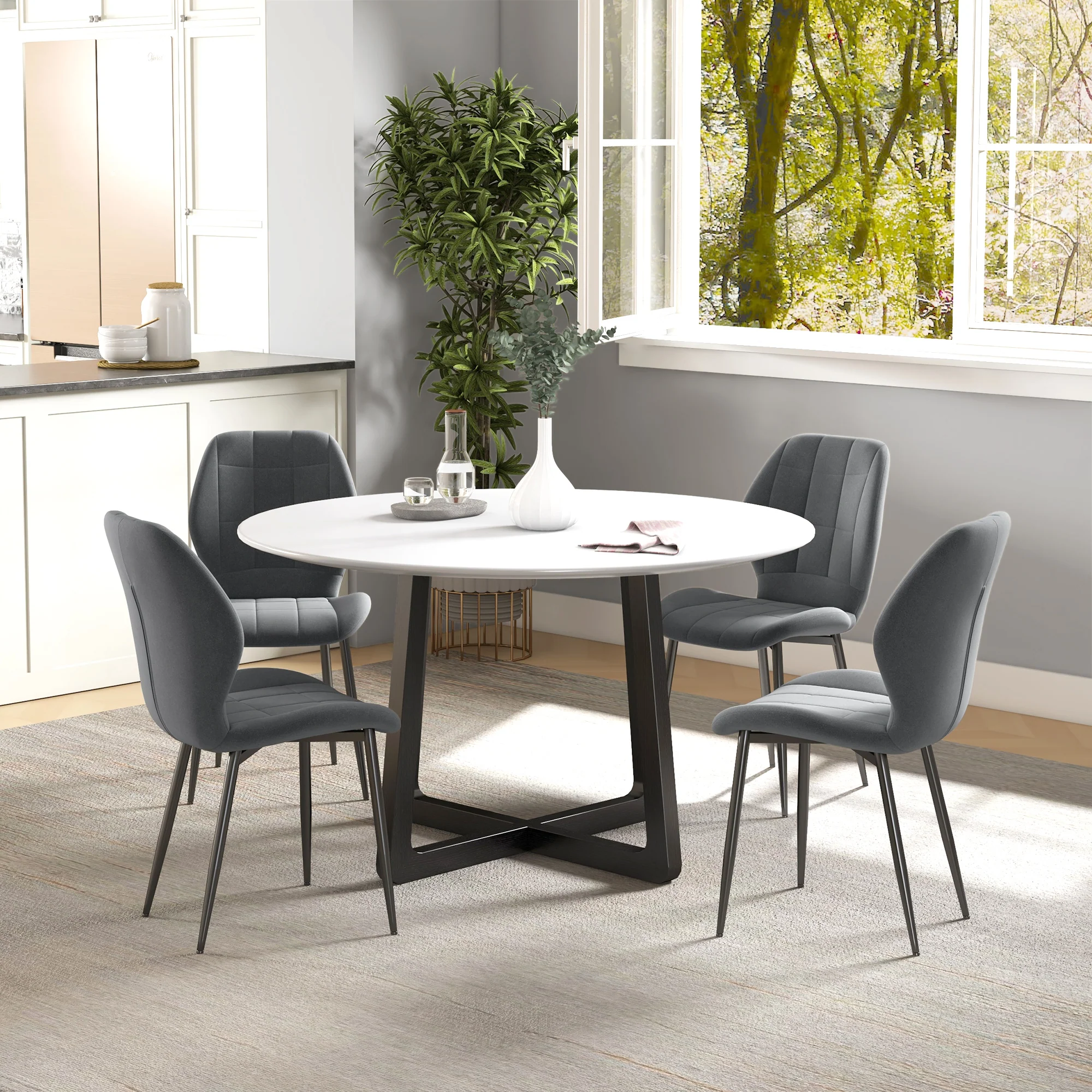 HOMCOM Modern Style Kitchen Chairs Set Of 4 With Flannel Upholstered, Dark Grey - Image 7