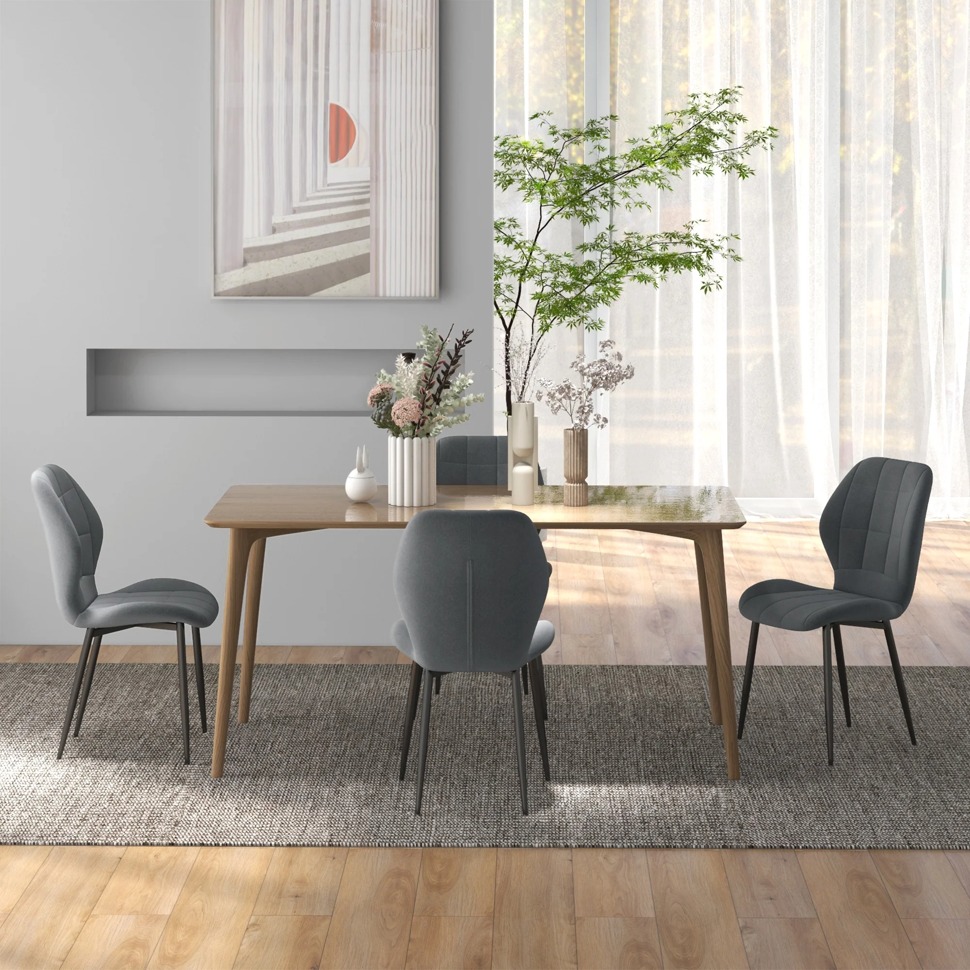 HOMCOM Modern Style Kitchen Chairs Set Of 4 With Flannel Upholstered, Dark Grey - Image 8
