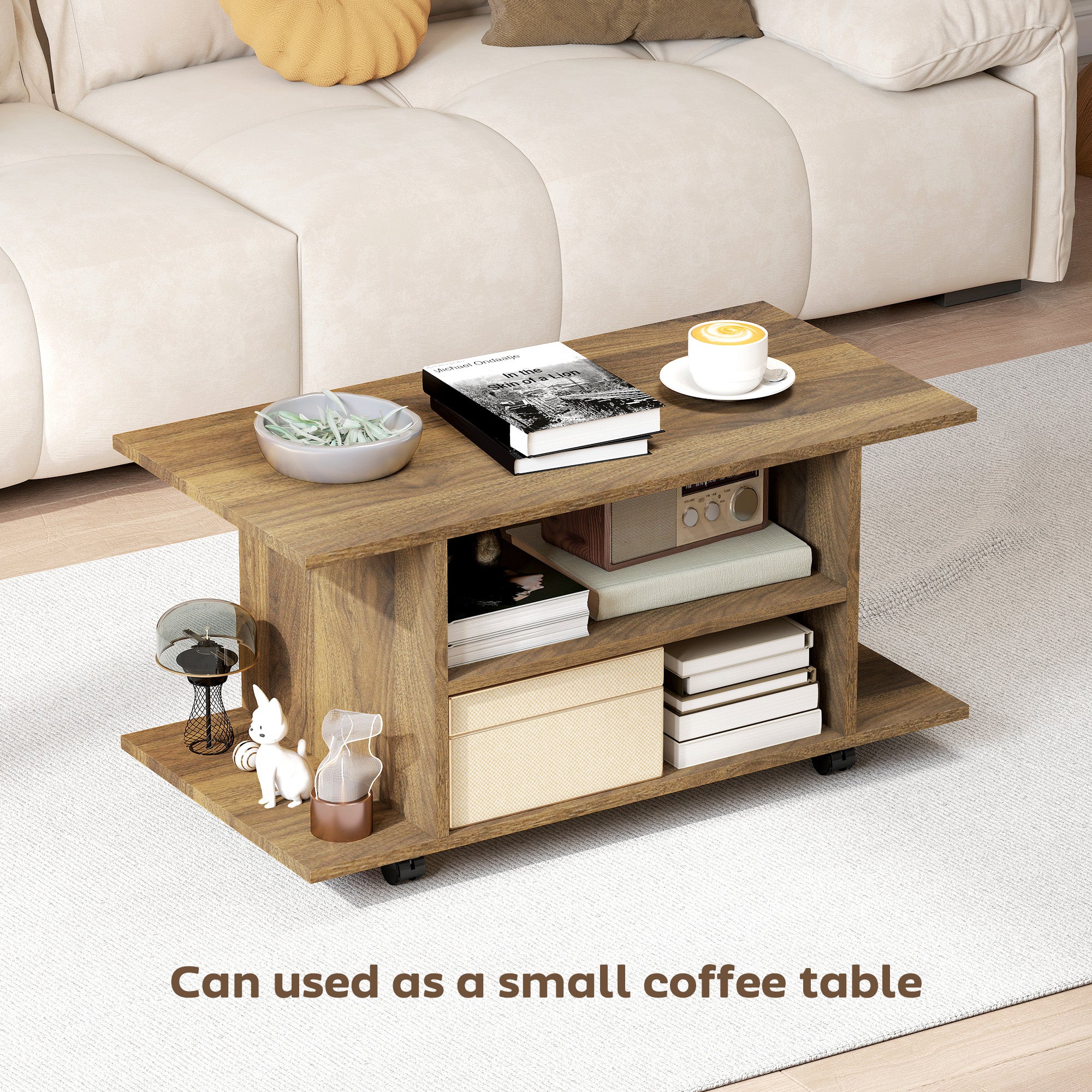 HOMCOM Modern TV Cabinet Stand Storage Shelves Table Mobile Walnut - Image 6