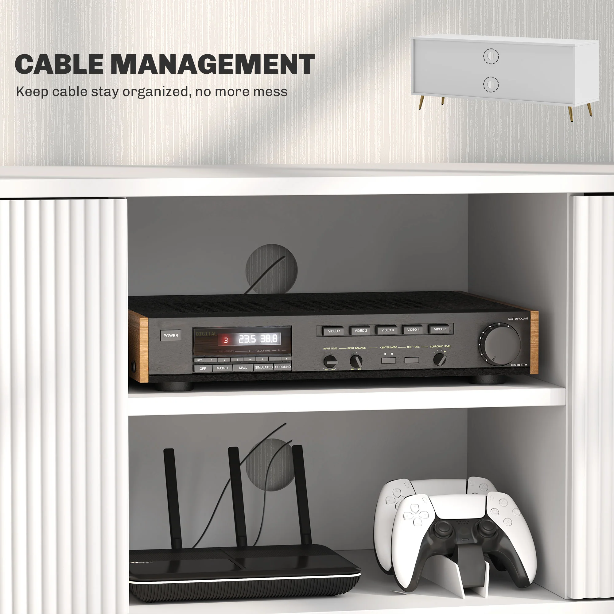 HOMCOM Modern TV Stand Cabinet With Storage For Living Room, White - Image 6