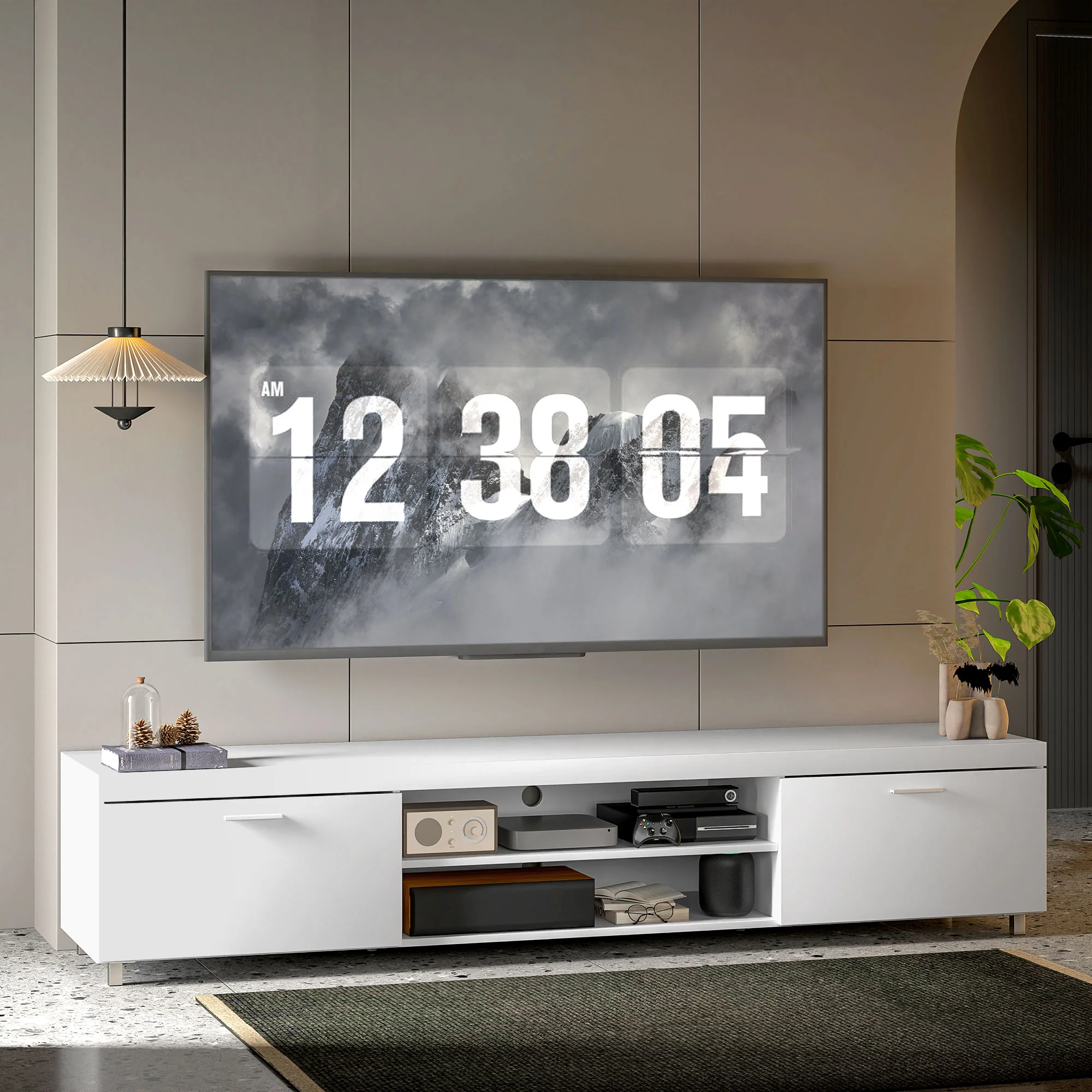 HOMCOM Modern Unit For TV W/ Cabinet Shelf For Living Room White - Image 10