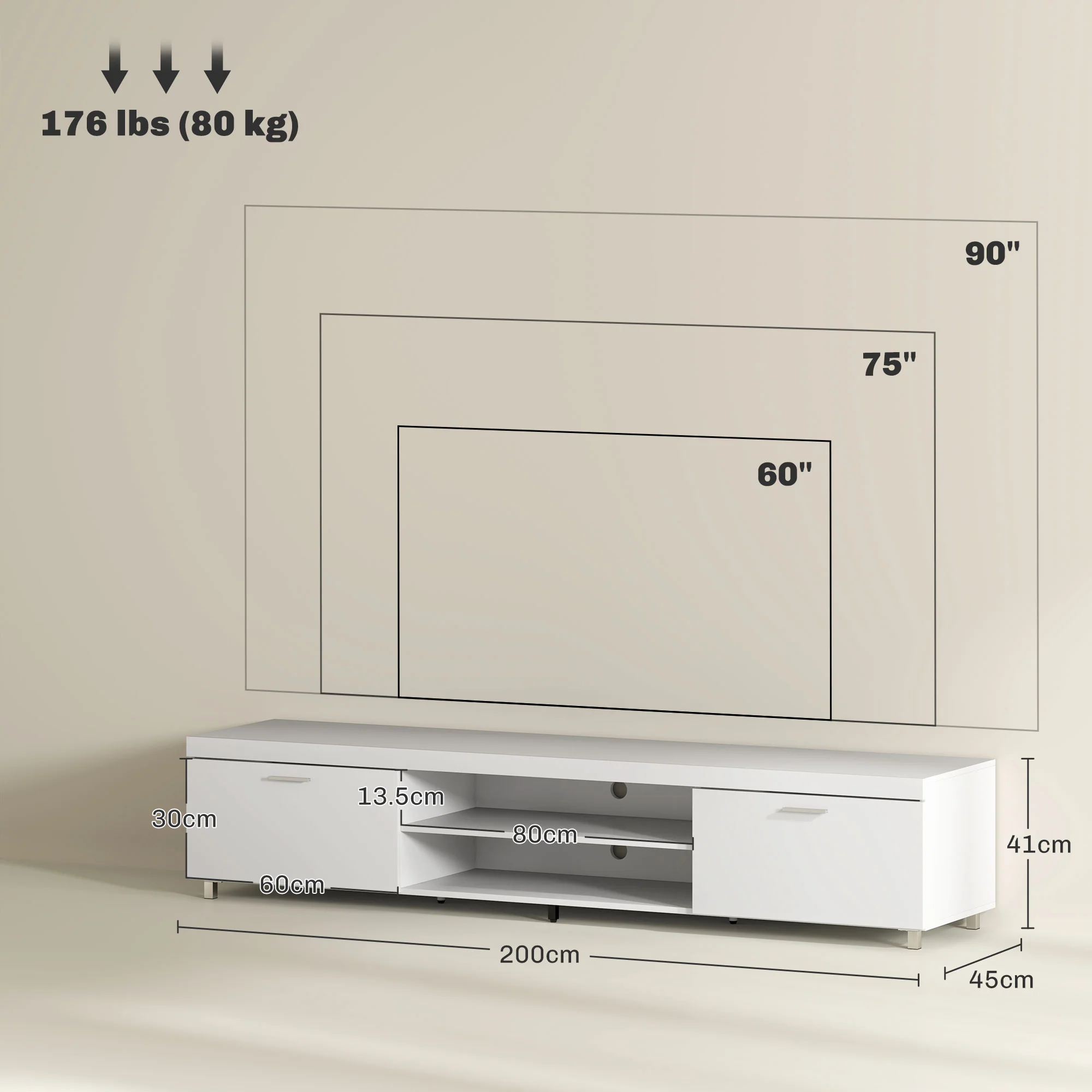 HOMCOM Modern Unit For TV W/ Cabinet Shelf For Living Room White - Image 15