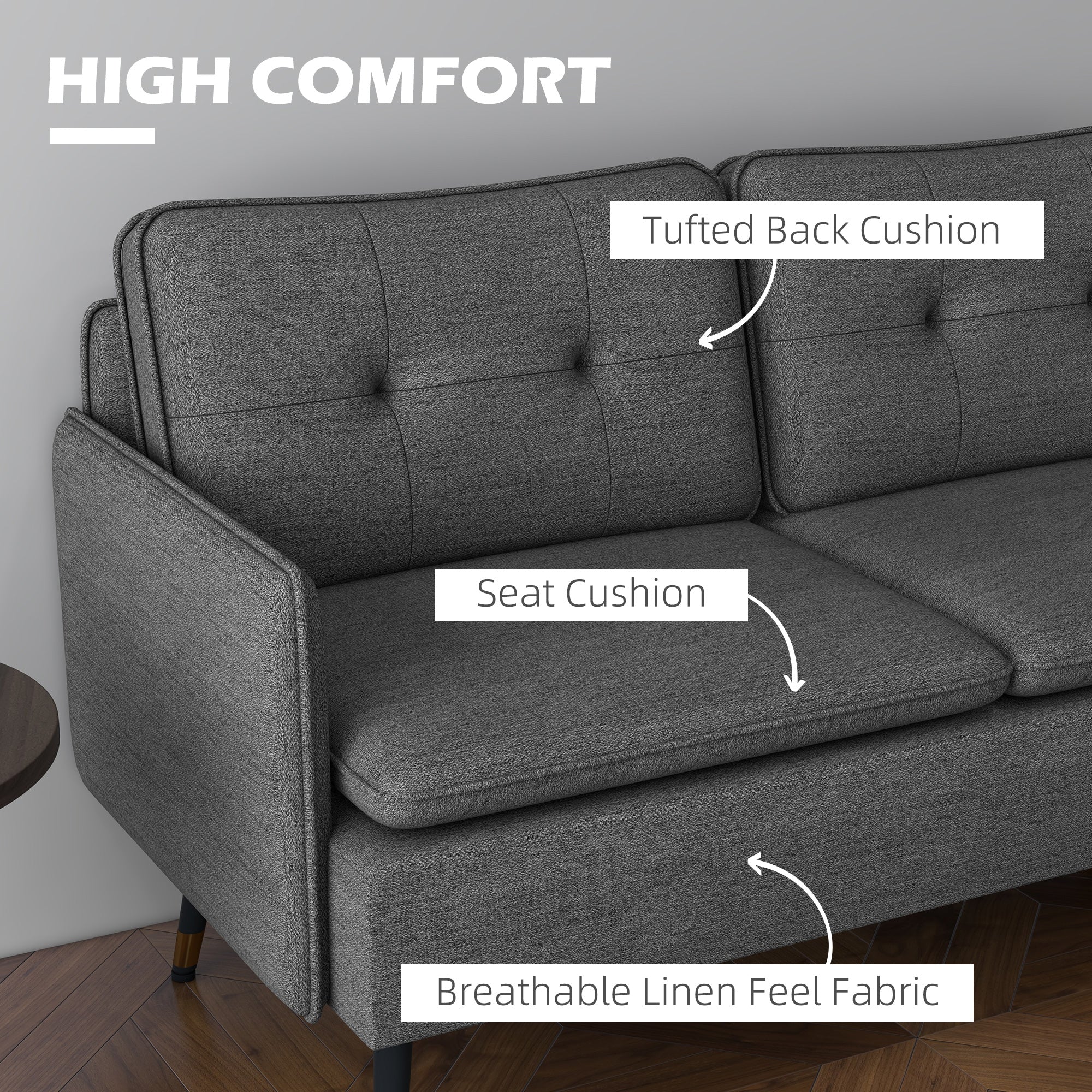 HOMCOM Modern Upholstered Two Seater Sofa for Bedroom Living Room Dark Grey - Image 3