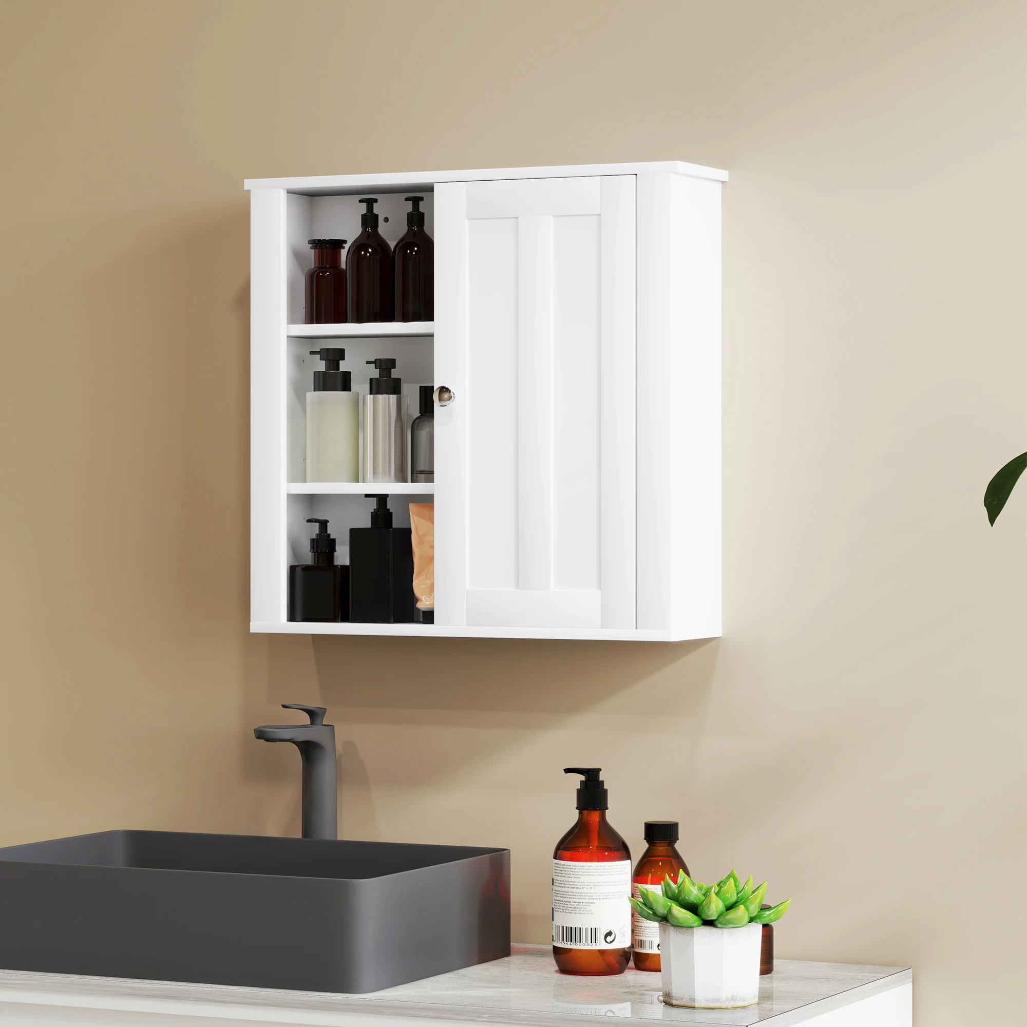 HOMCOM Modern Wall Mounted Bathroom Cabinet With Adjustable Shelves, White - Image 2