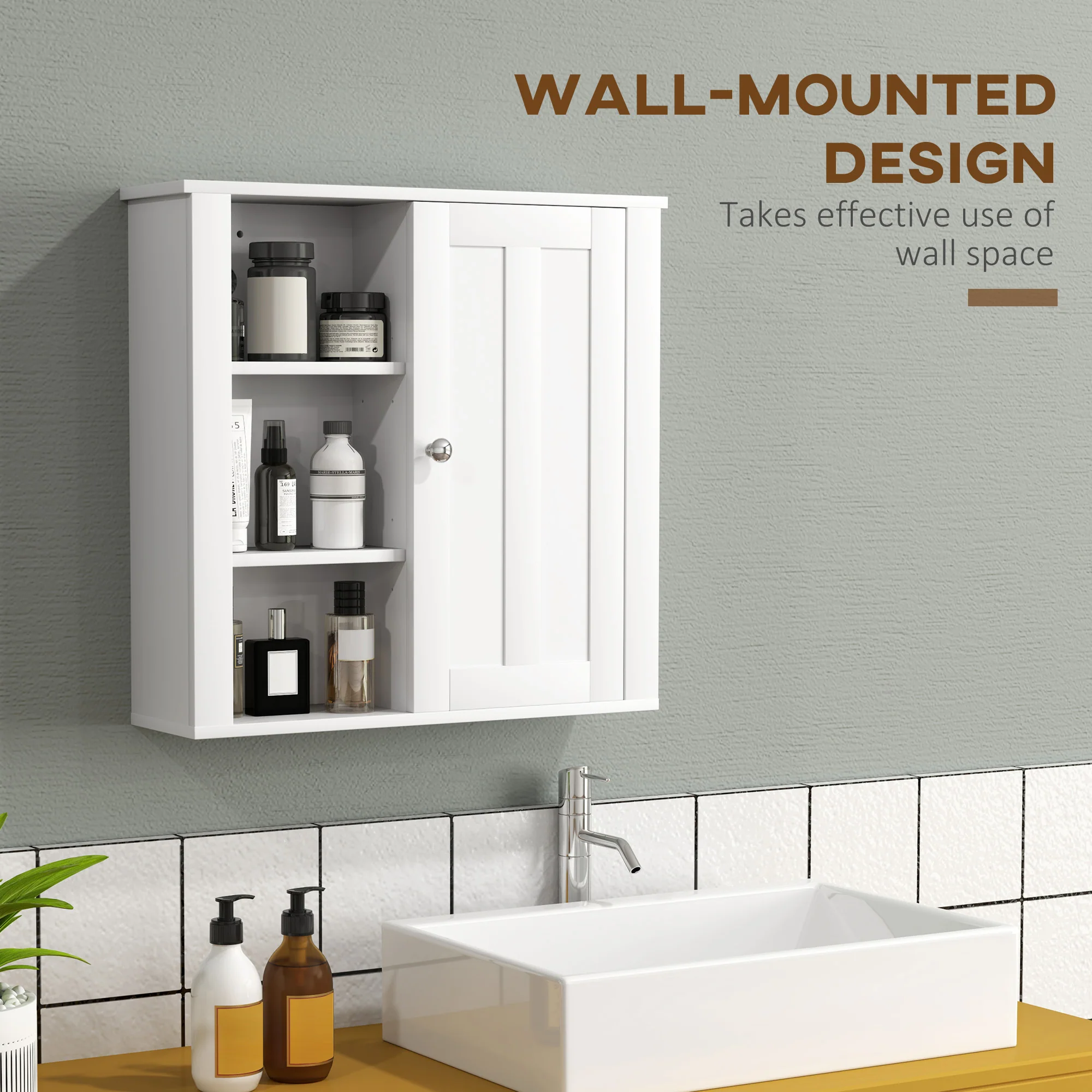 HOMCOM Modern Wall Mounted Bathroom Cabinet With Adjustable Shelves, White - Image 3