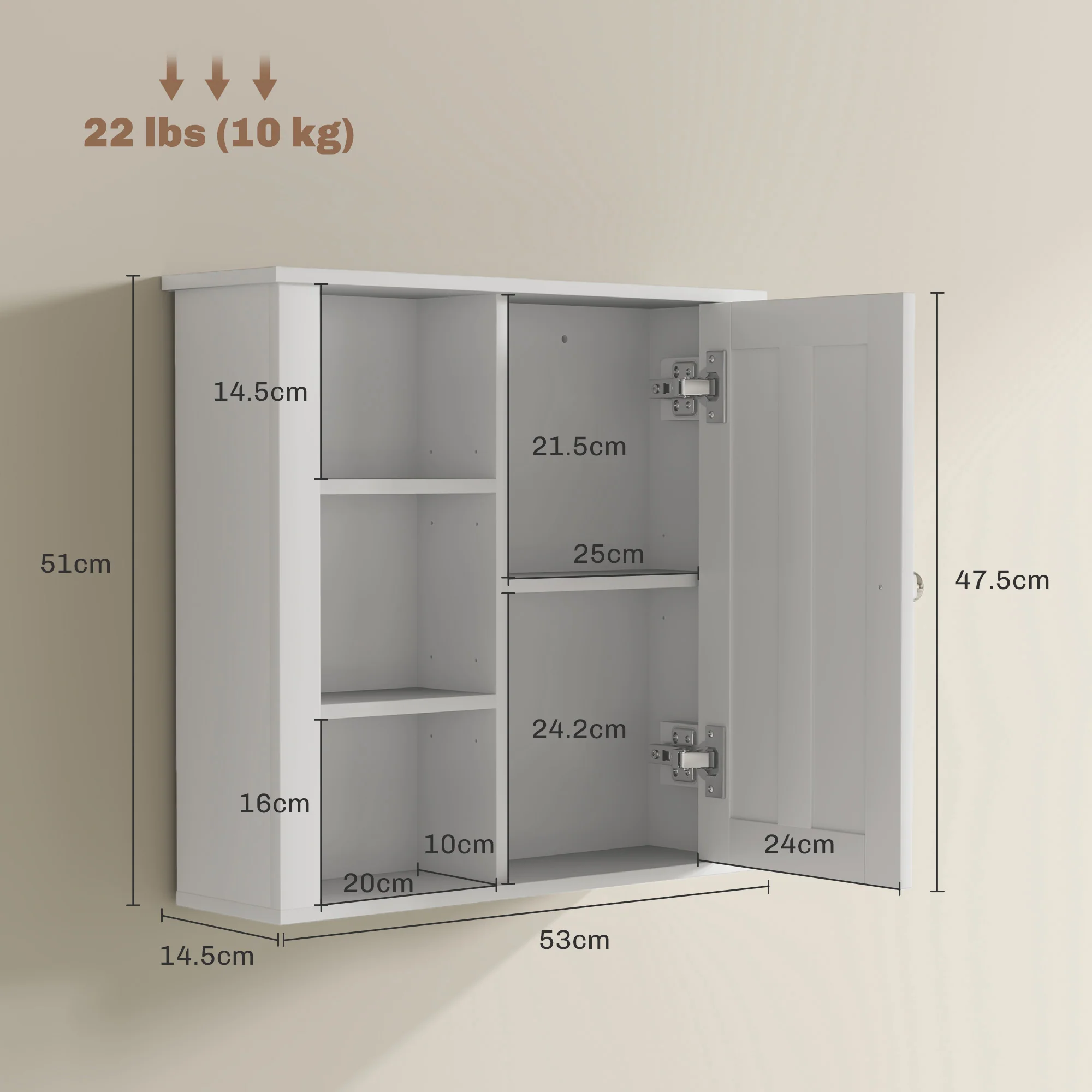 HOMCOM Modern Wall Mounted Bathroom Cabinet With Adjustable Shelves, White - Image 5