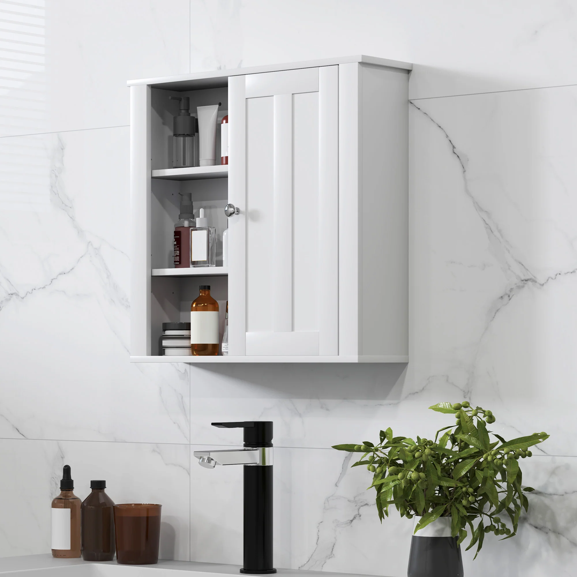 HOMCOM Modern Wall Mounted Bathroom Cabinet With Adjustable Shelves, White - Image 9