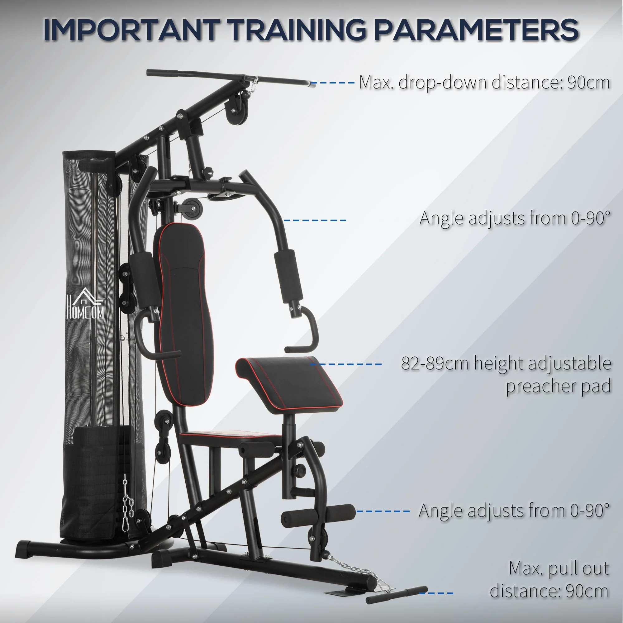 HOMCOM Multi Gym Fitness Equipment Exercise Machine With 45Kg Weight Stack - Image 4