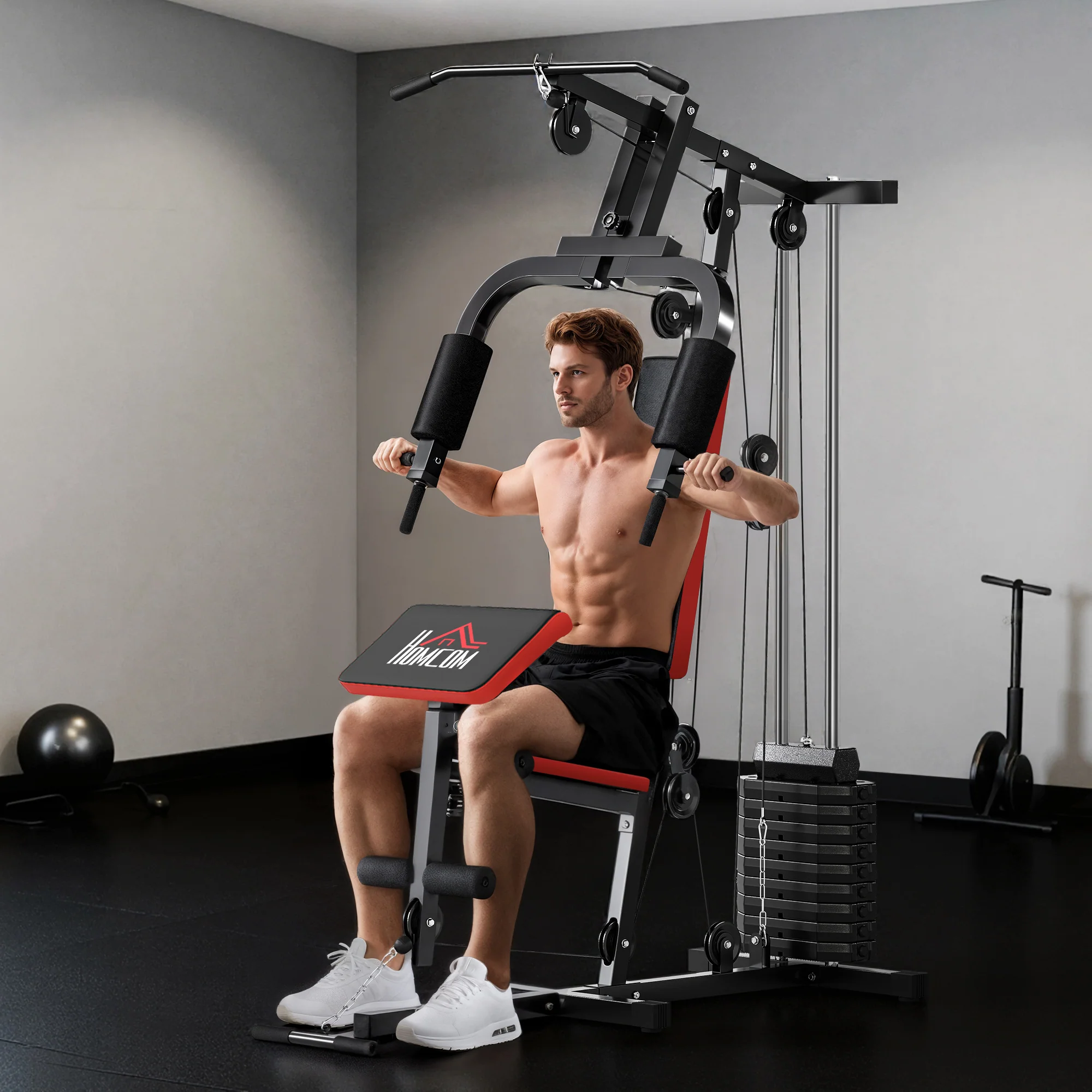 HOMCOM Multi Home Gym Machine with 65kg Weights for Strength Training Black - Image 2