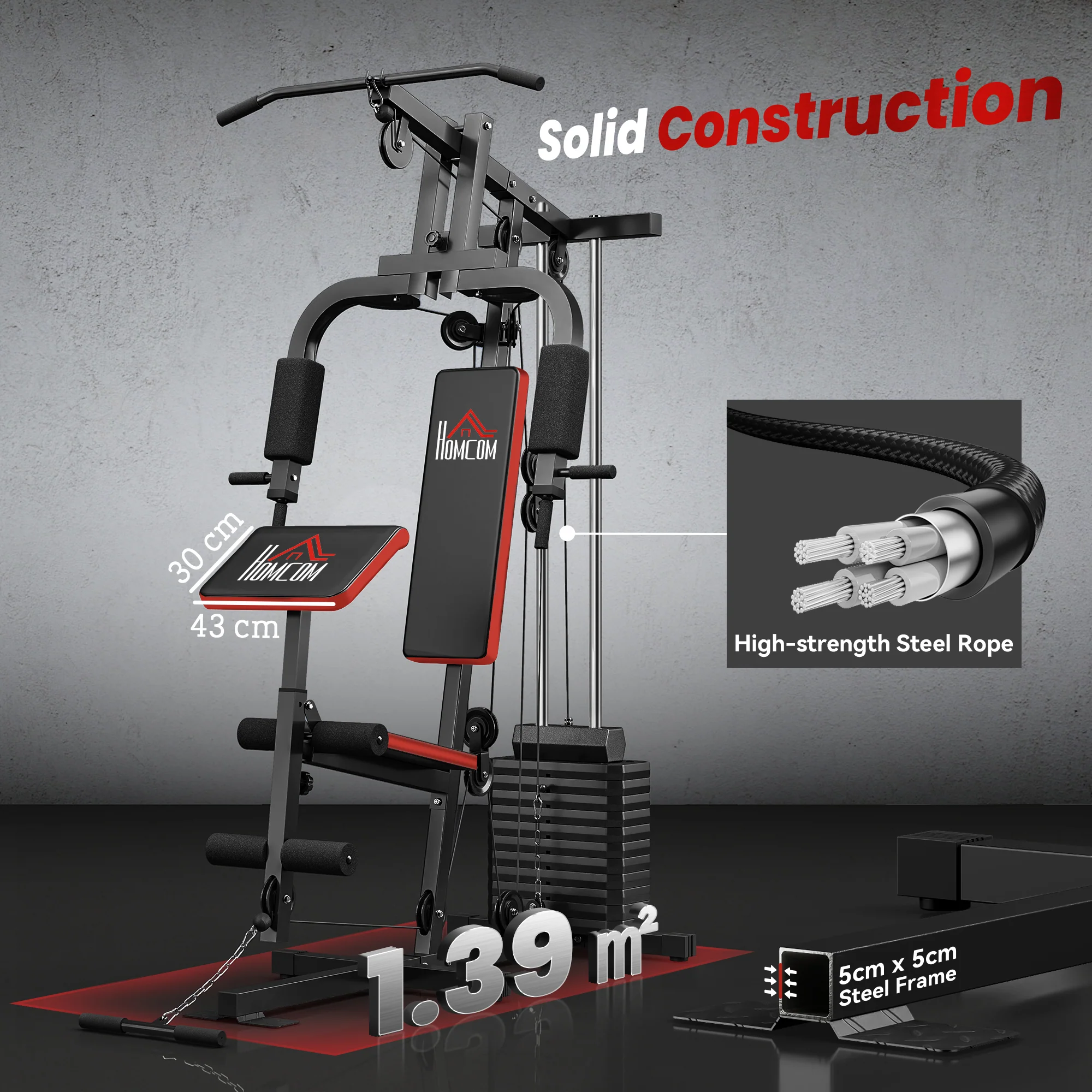 HOMCOM Multi Home Gym Machine with 65kg Weights for Strength Training Black - Image 6
