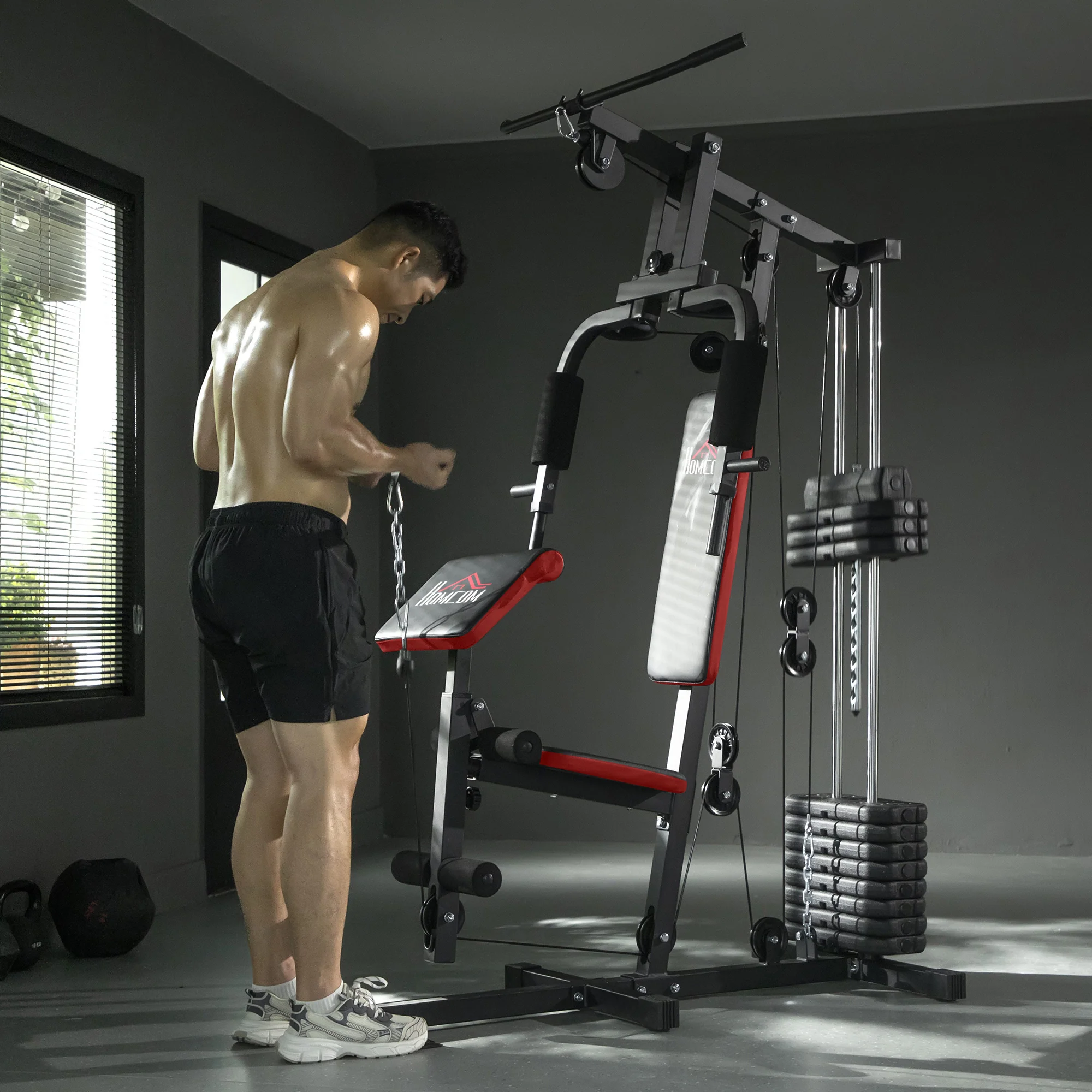 HOMCOM Multi Home Gym Machine with 65kg Weights for Strength Training Black - Image 8
