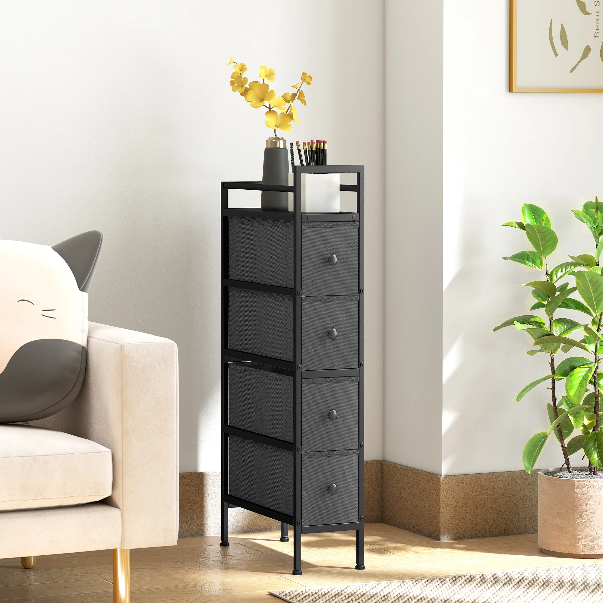 HOMCOM Narrow 4 Drawer Dresser with Steel Frame, Chest of Drawers, Black - Image 8