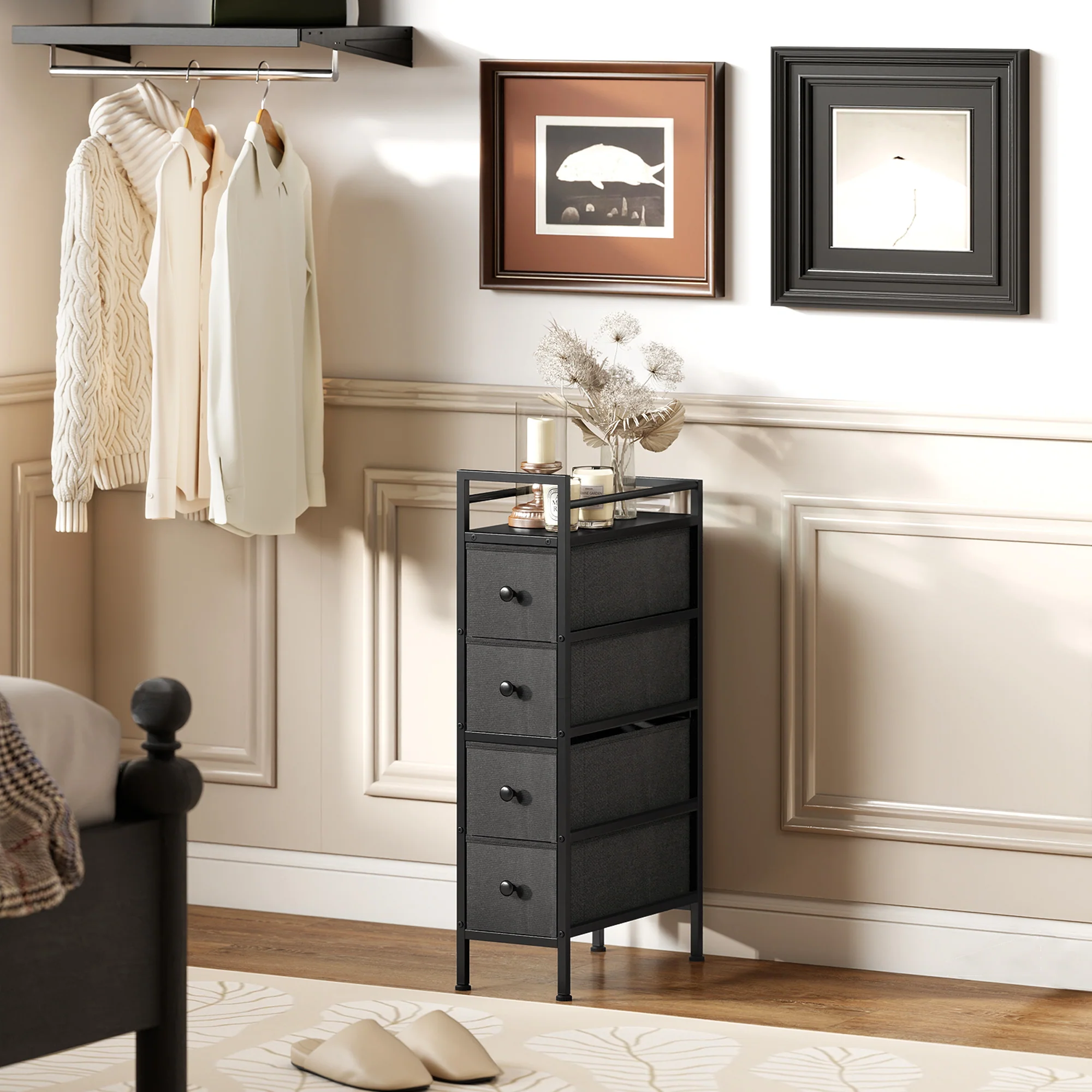 HOMCOM Narrow 4 Drawer Dresser with Steel Frame, Chest of Drawers, Black - Image 9