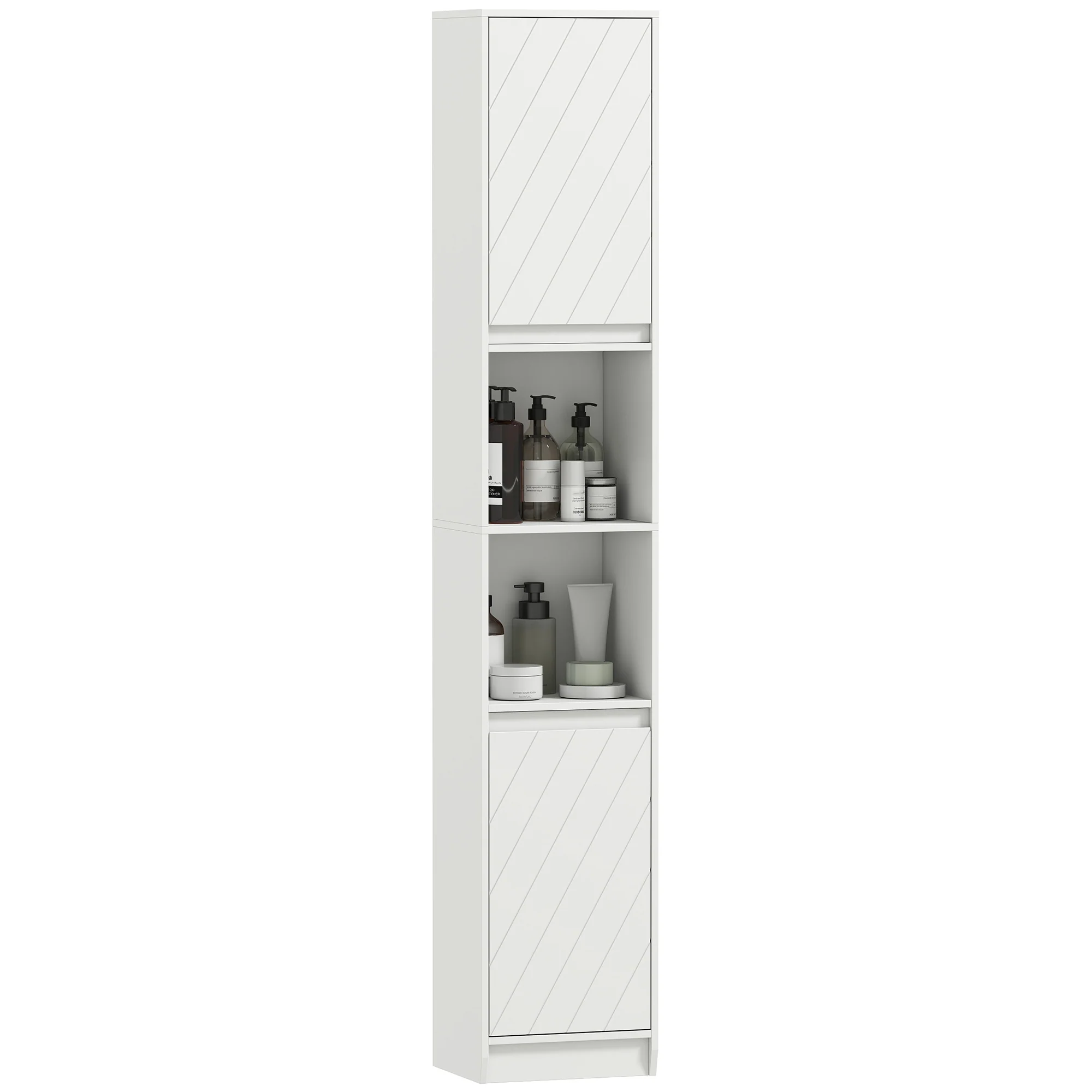 HOMCOM Narrow Bathroom Storage Cabinet with Open Compartment, White