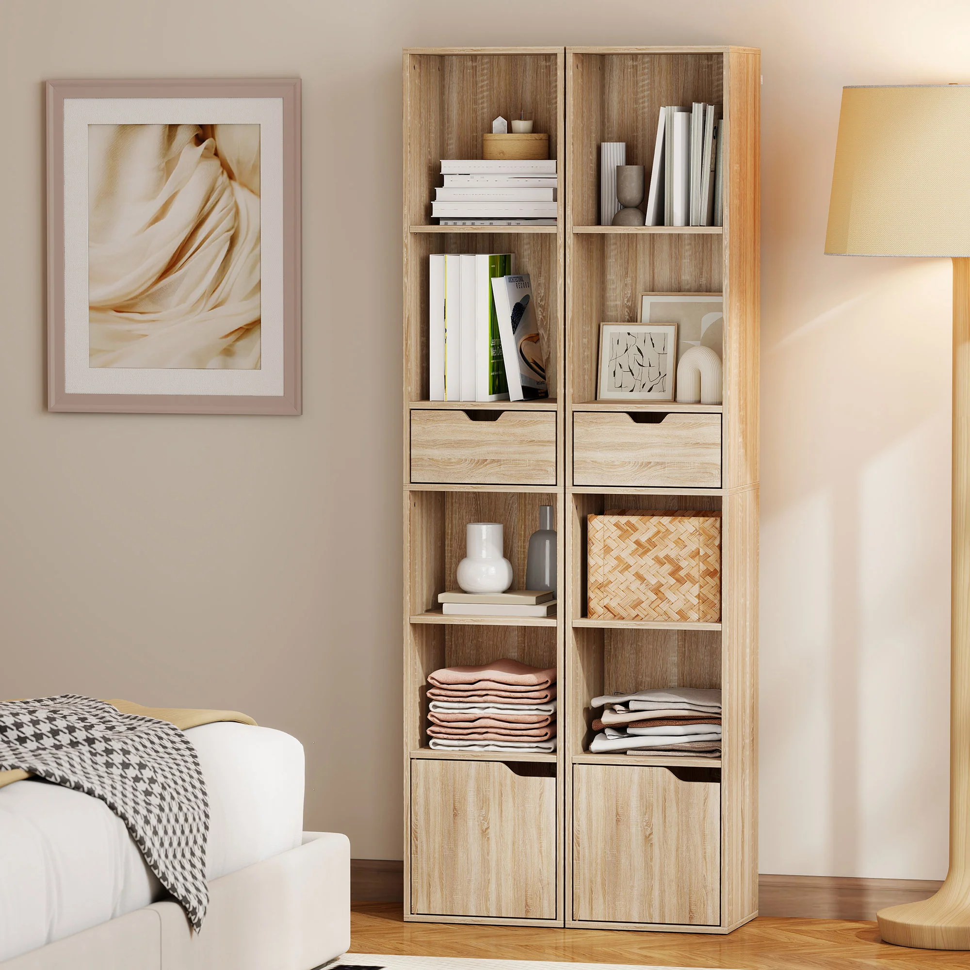 HOMCOM Narrow Bookshelf with Drawer, Tall Bookcase for Living Room, Natural - Image 8