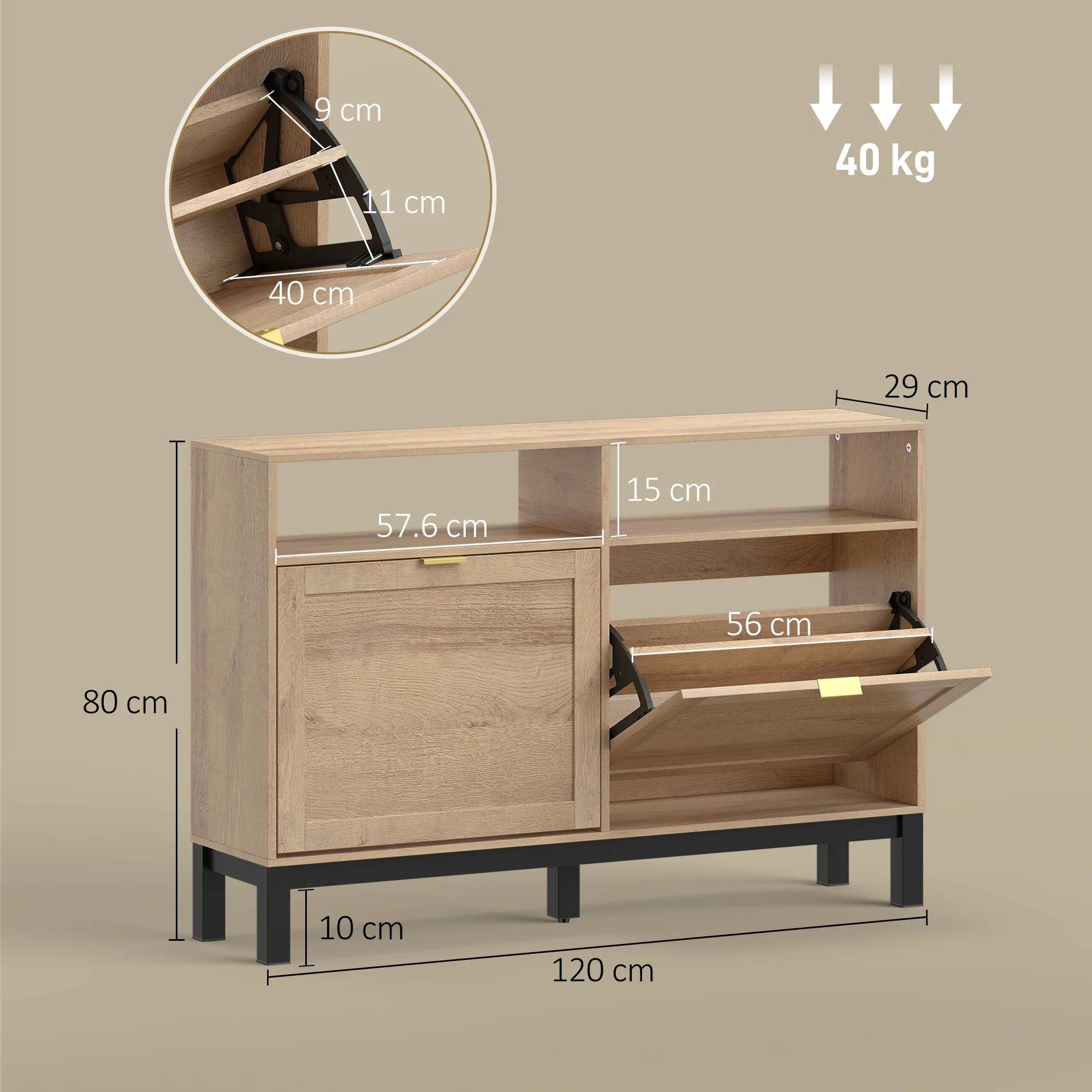 HOMCOM Narrow Shoe Cabinet with 2 Flip Drawers, Modern Shoe Storage Cabinet - Image 5