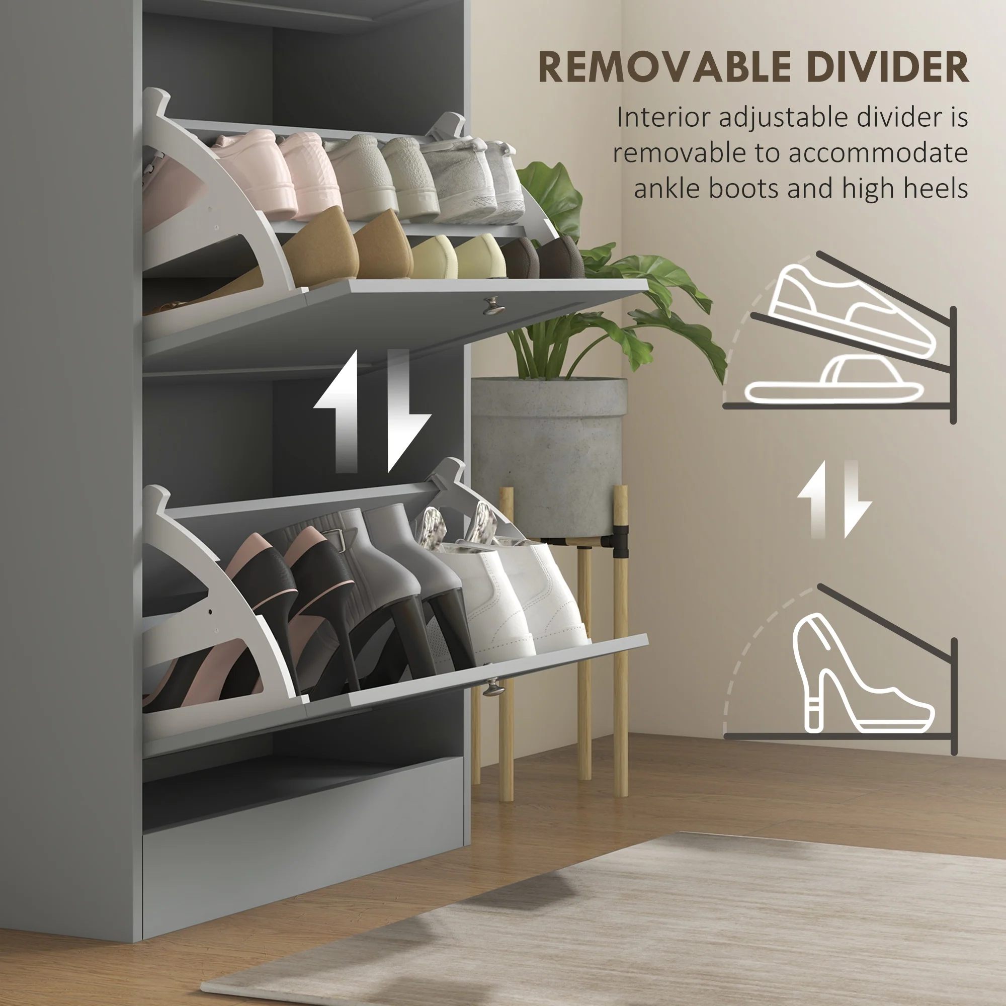HOMCOM Narrow Shoe Cabinet With 3 Flip Drawers For 18 Pairs Of Shoes Grey - Image 6