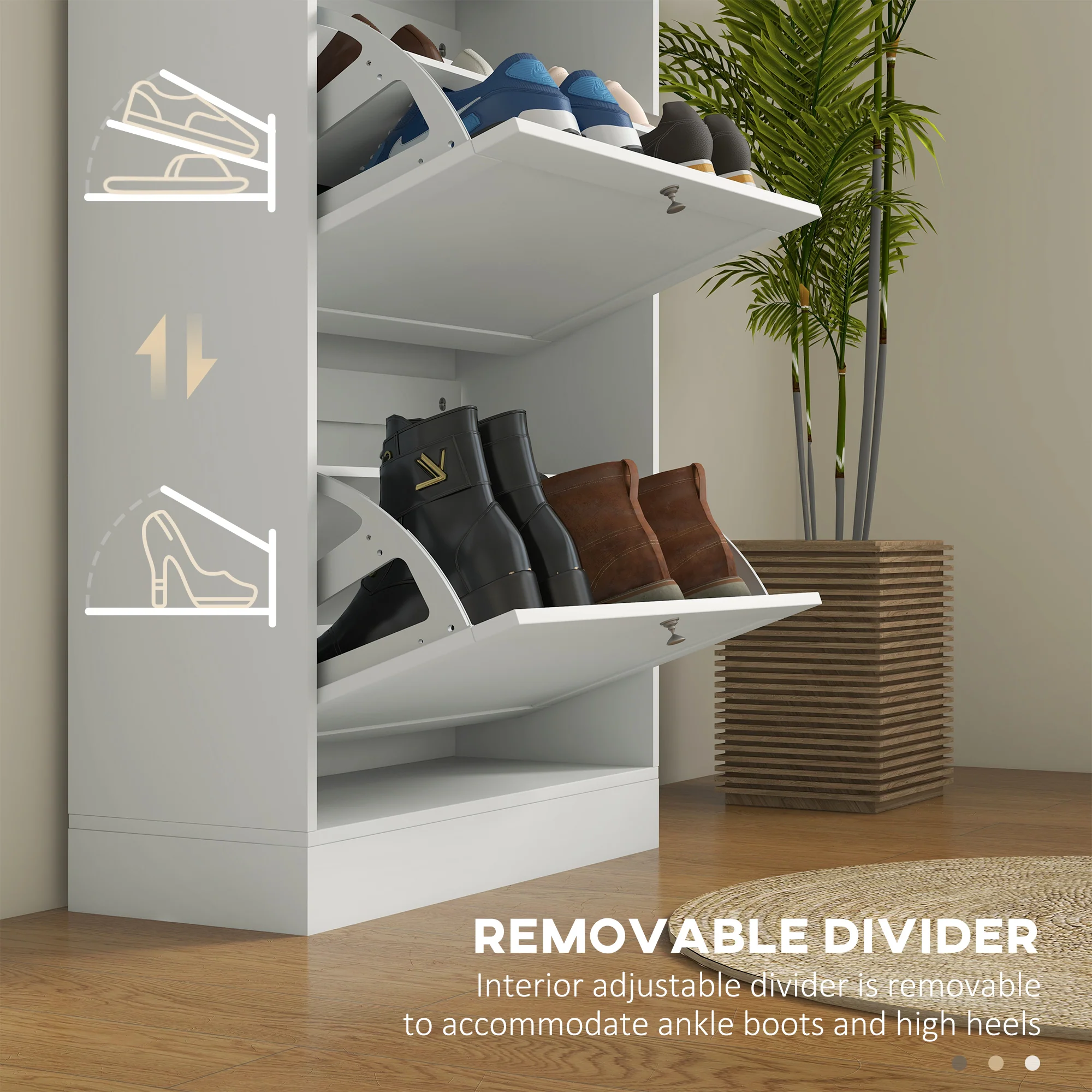 HOMCOM Narrow Shoe Cabinet with 3 Flip Drawers for 18 Pairs of Shoes White - Image 6