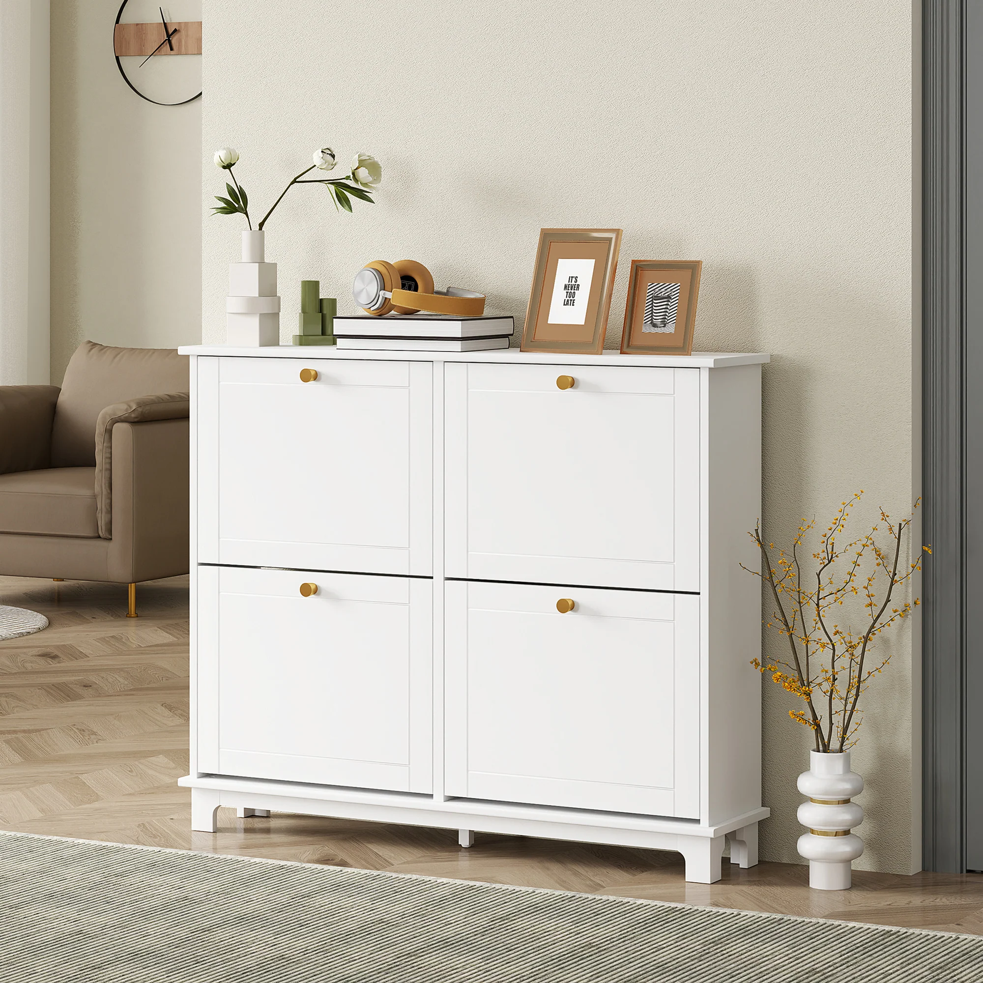 HOMCOM Narrow Shoe Cabinet With 4 Flip Drawers Adjustable Shelves - Image 11
