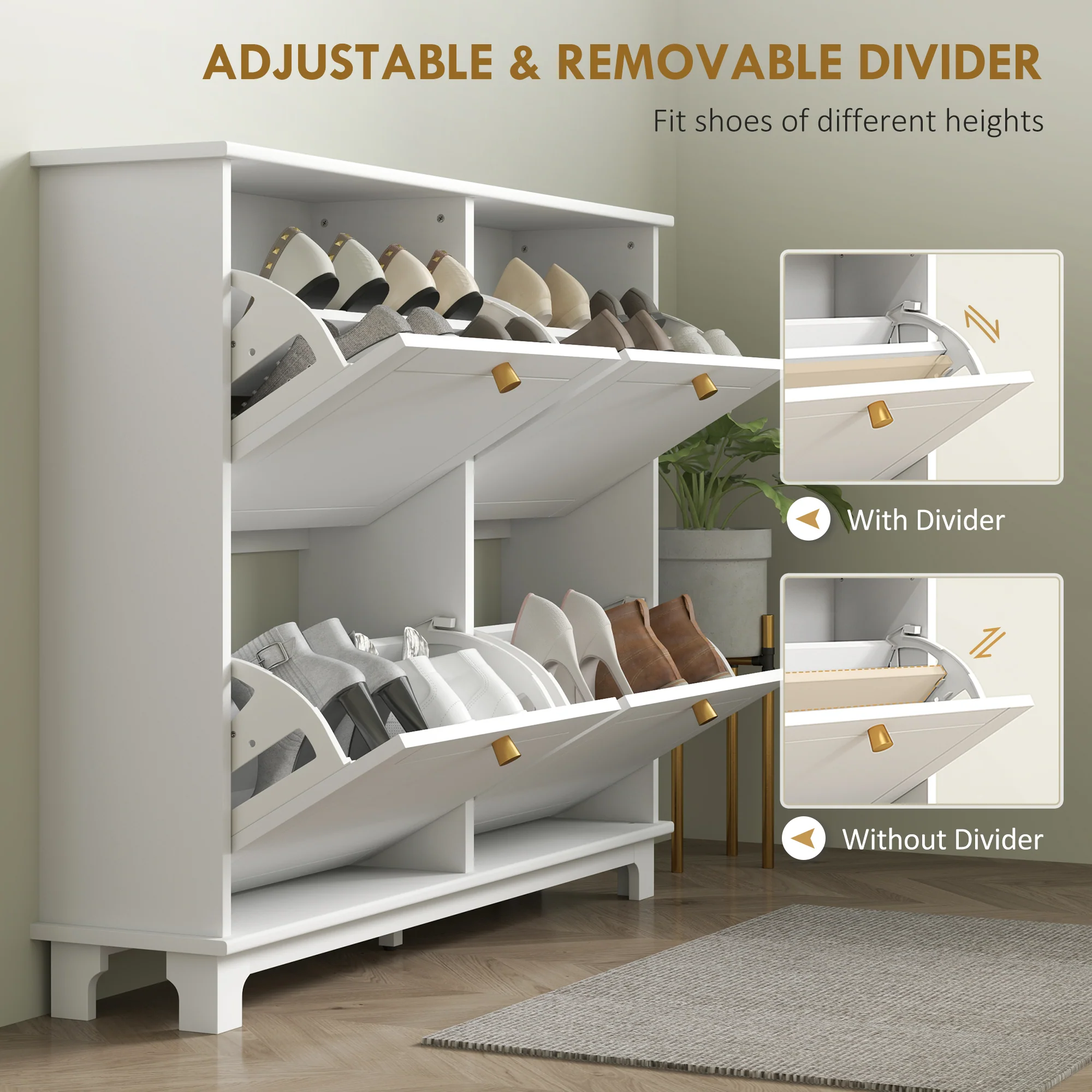 HOMCOM Narrow Shoe Cabinet With 4 Flip Drawers Adjustable Shelves - Image 13